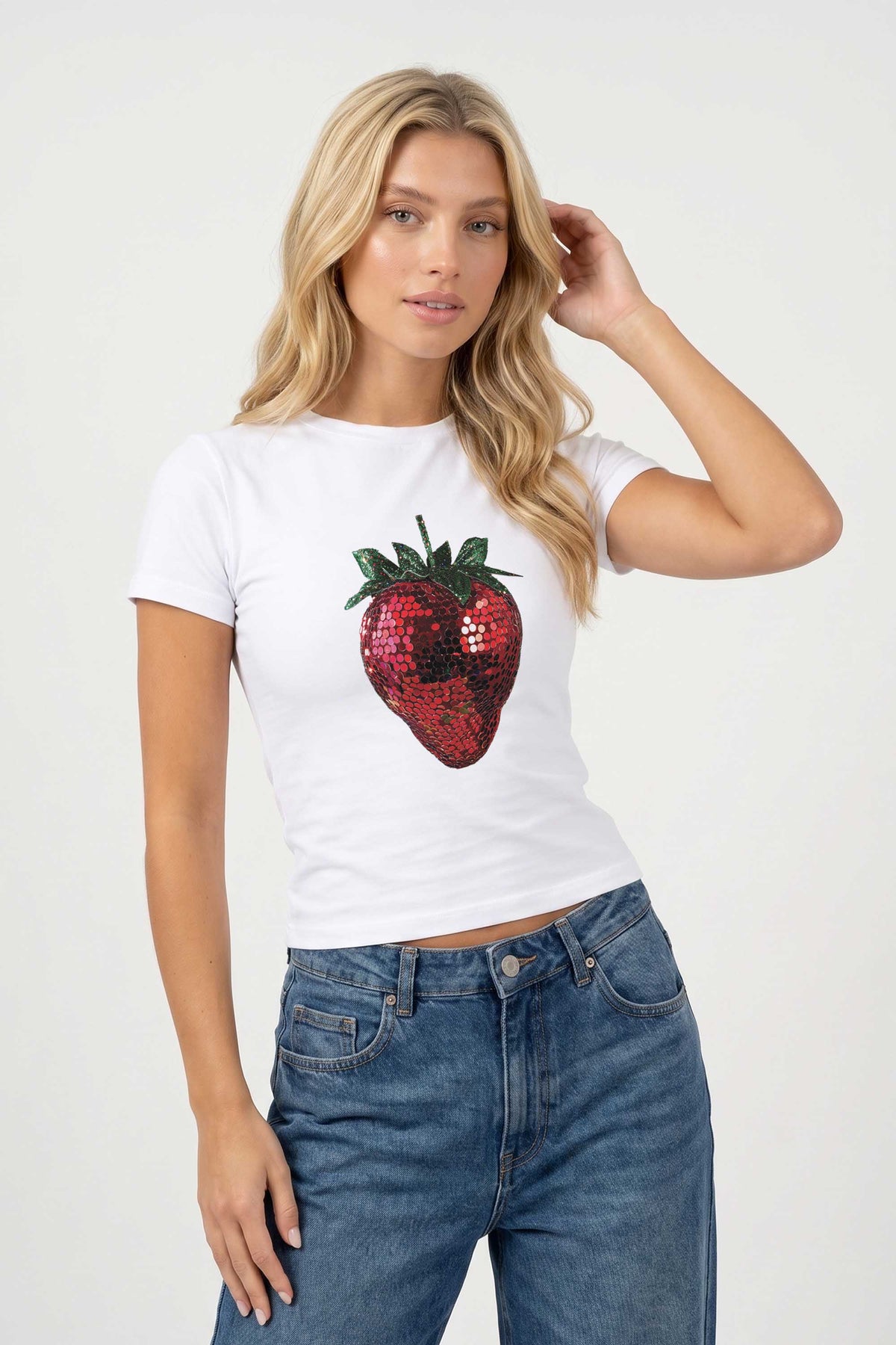 220GSM Disco Strawberry Printed Baby Tee