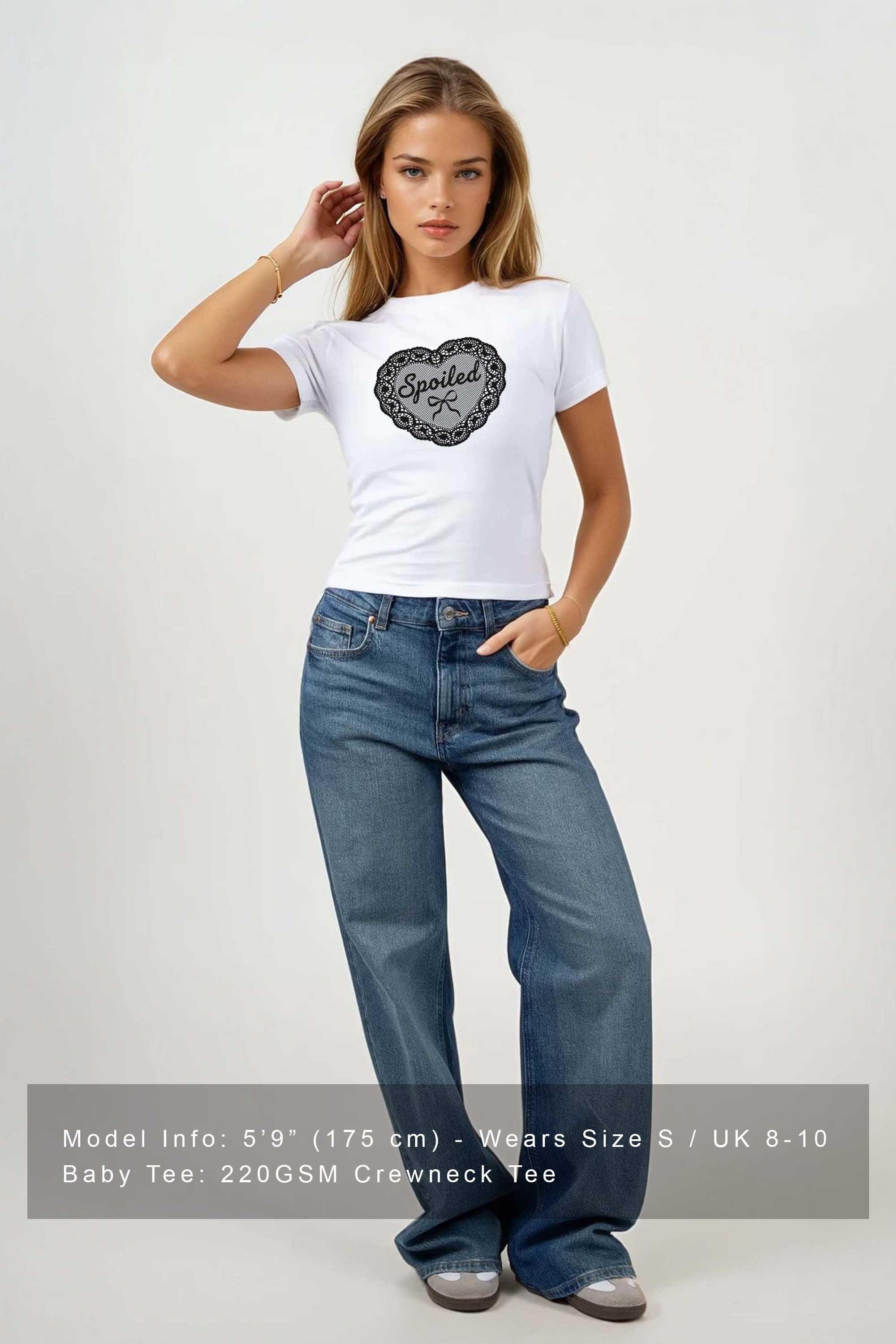 220GSM Spoiled Lace Heart Printed Baby Tee