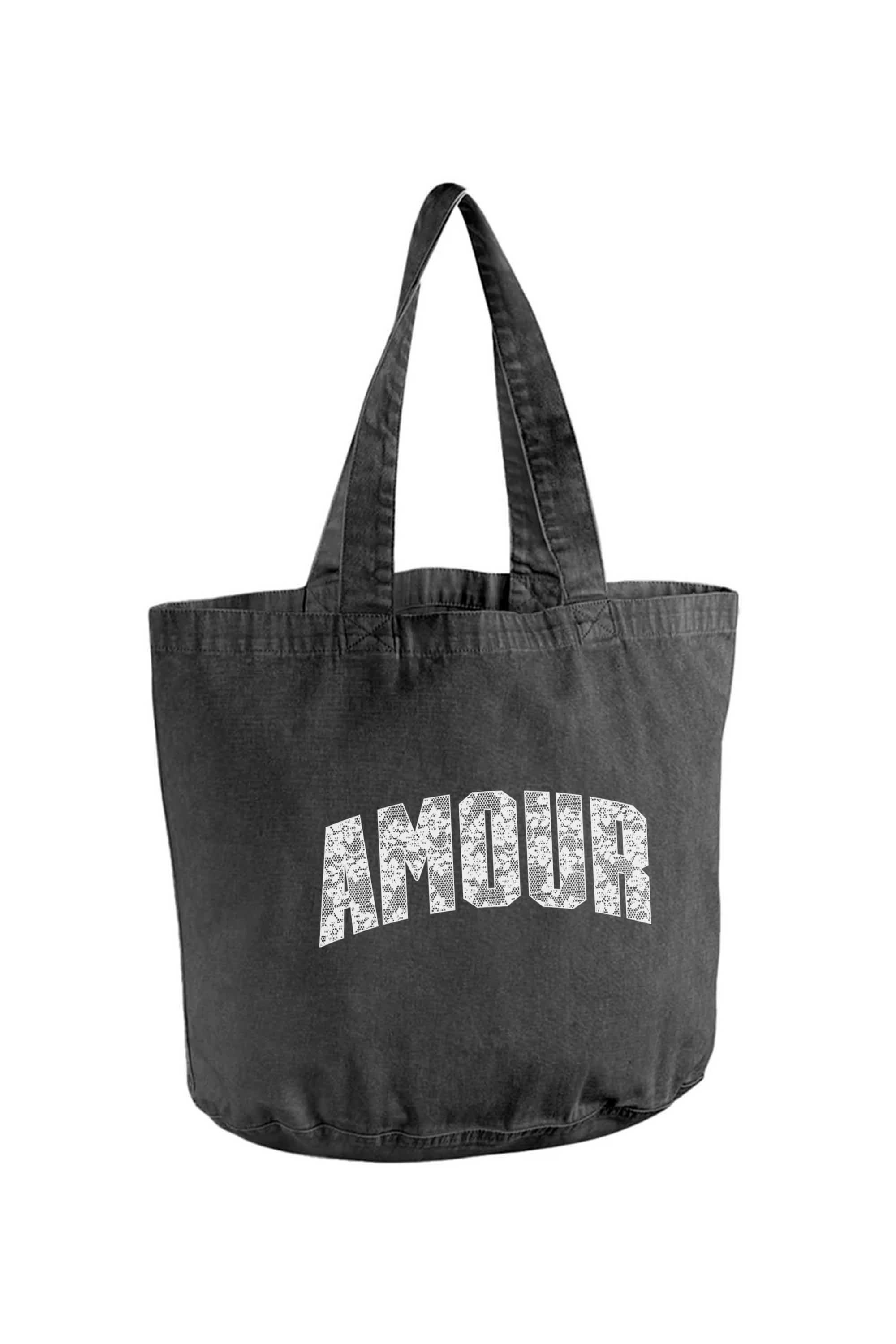 340gsm Acid Washed Oversized Amour Lace Printed Cotton Tote Bag