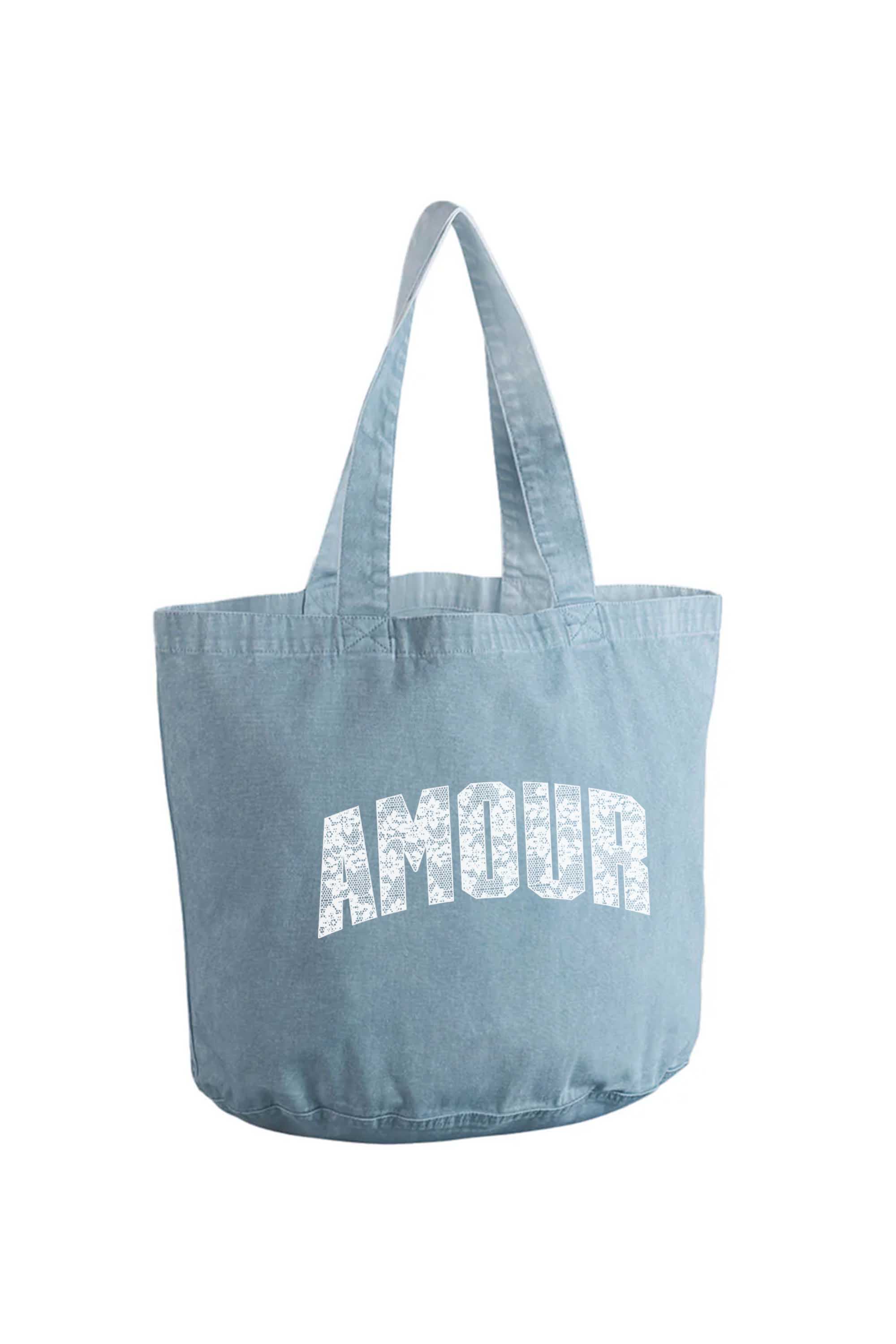 340gsm Acid Washed Oversized Amour Lace Printed Cotton Tote Bag