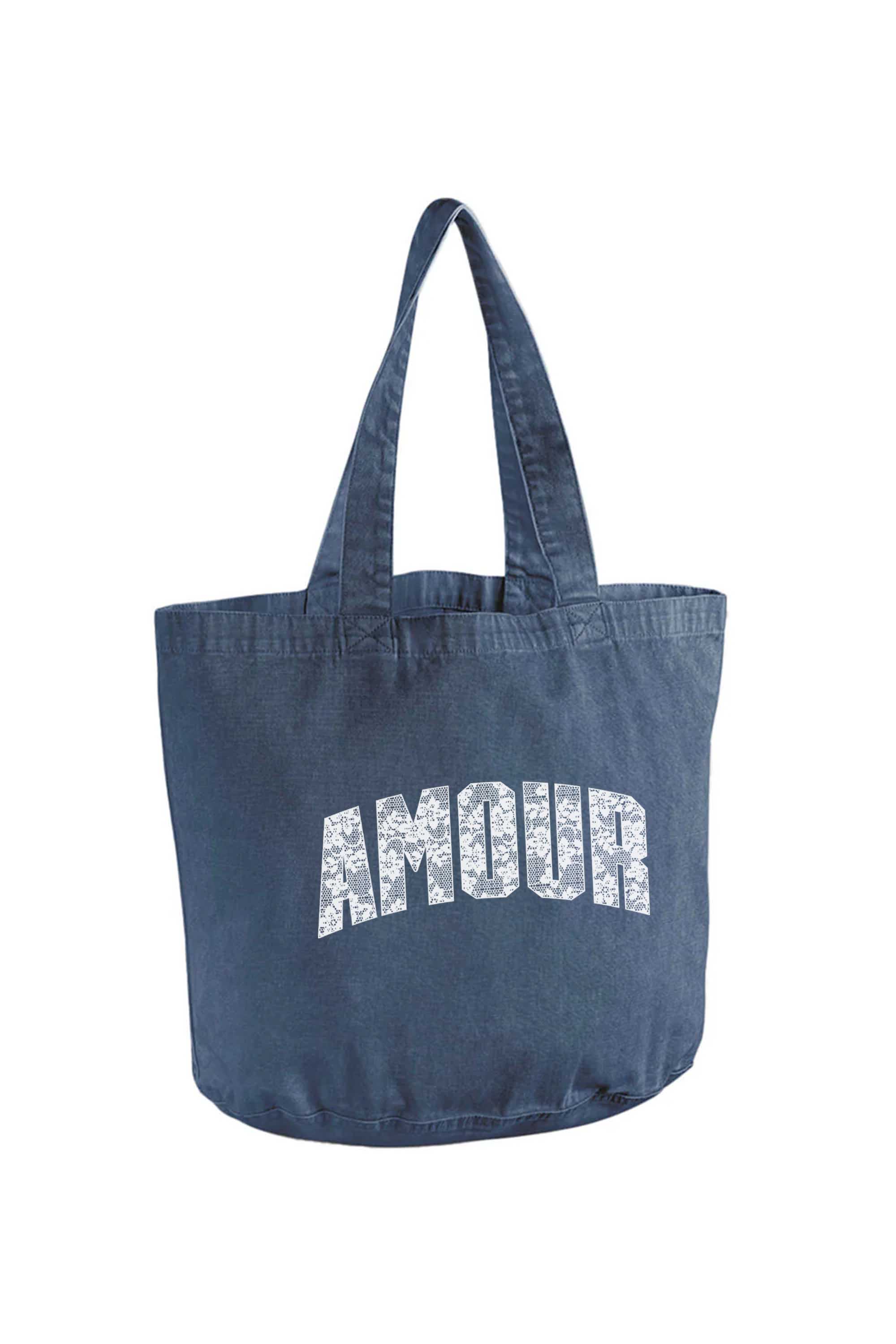 340gsm Acid Washed Oversized Amour Lace Printed Cotton Tote Bag