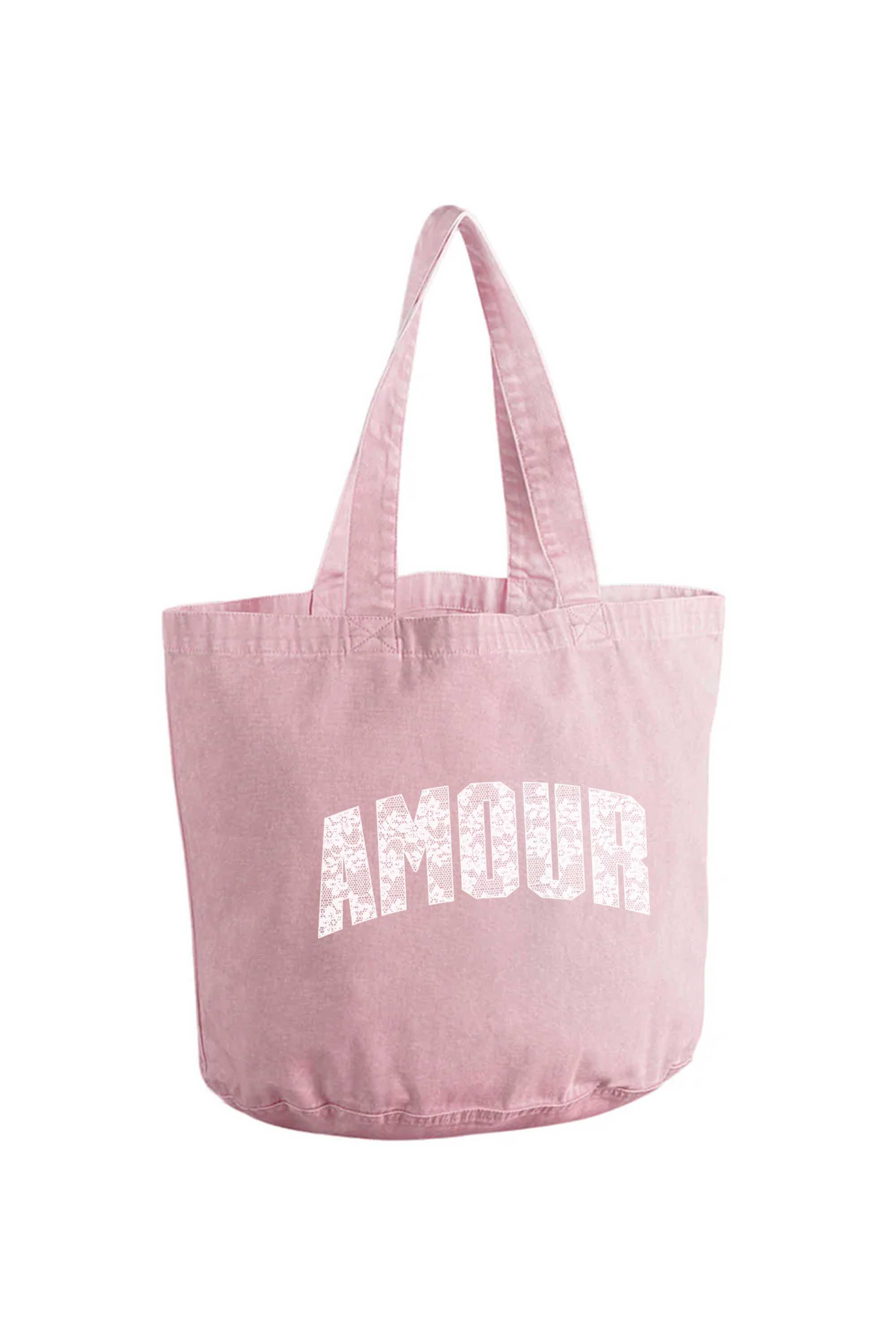 340gsm Acid Washed Oversized Amour Lace Printed Cotton Tote Bag