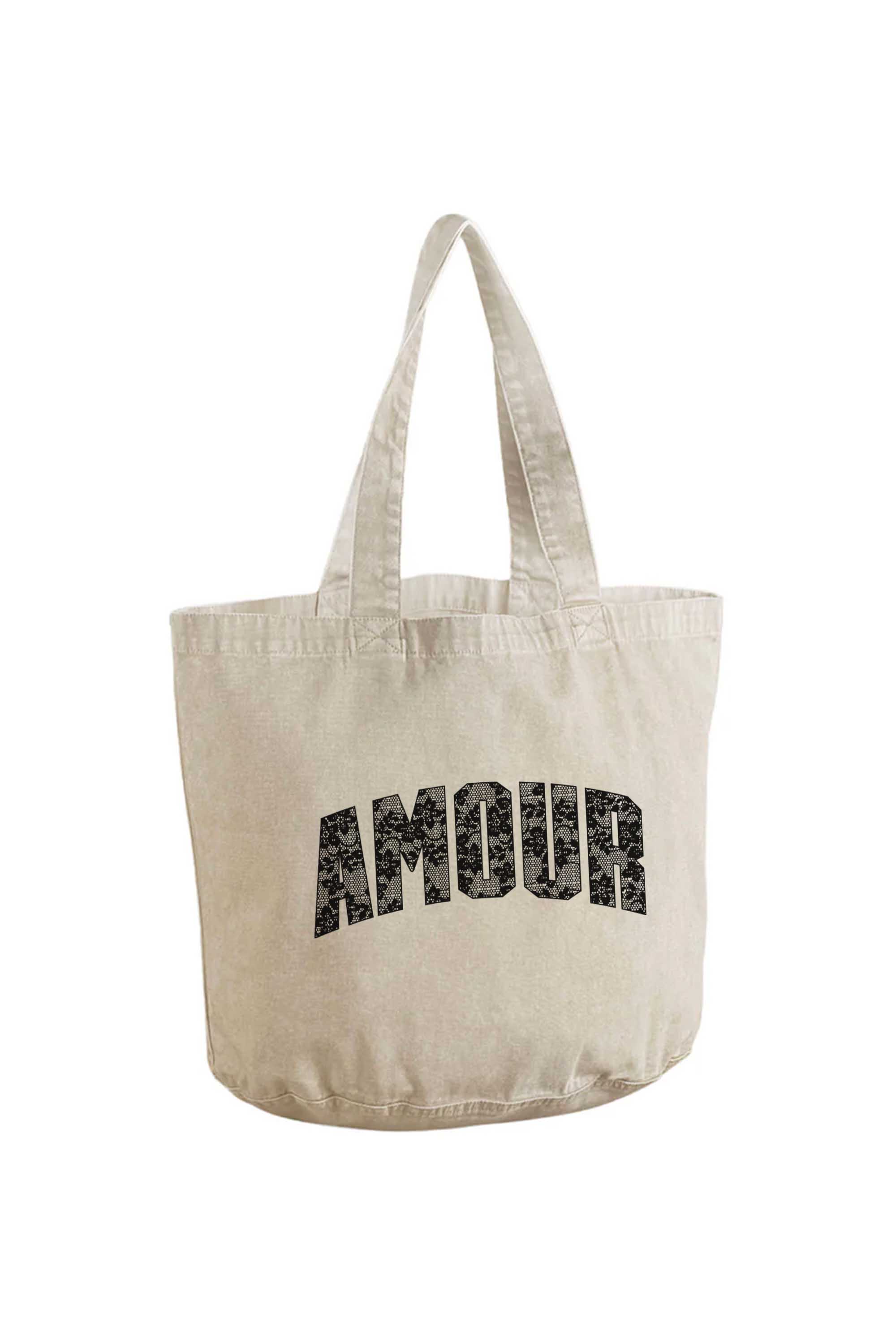 340gsm Acid Washed Oversized Amour Lace Printed Cotton Tote Bag