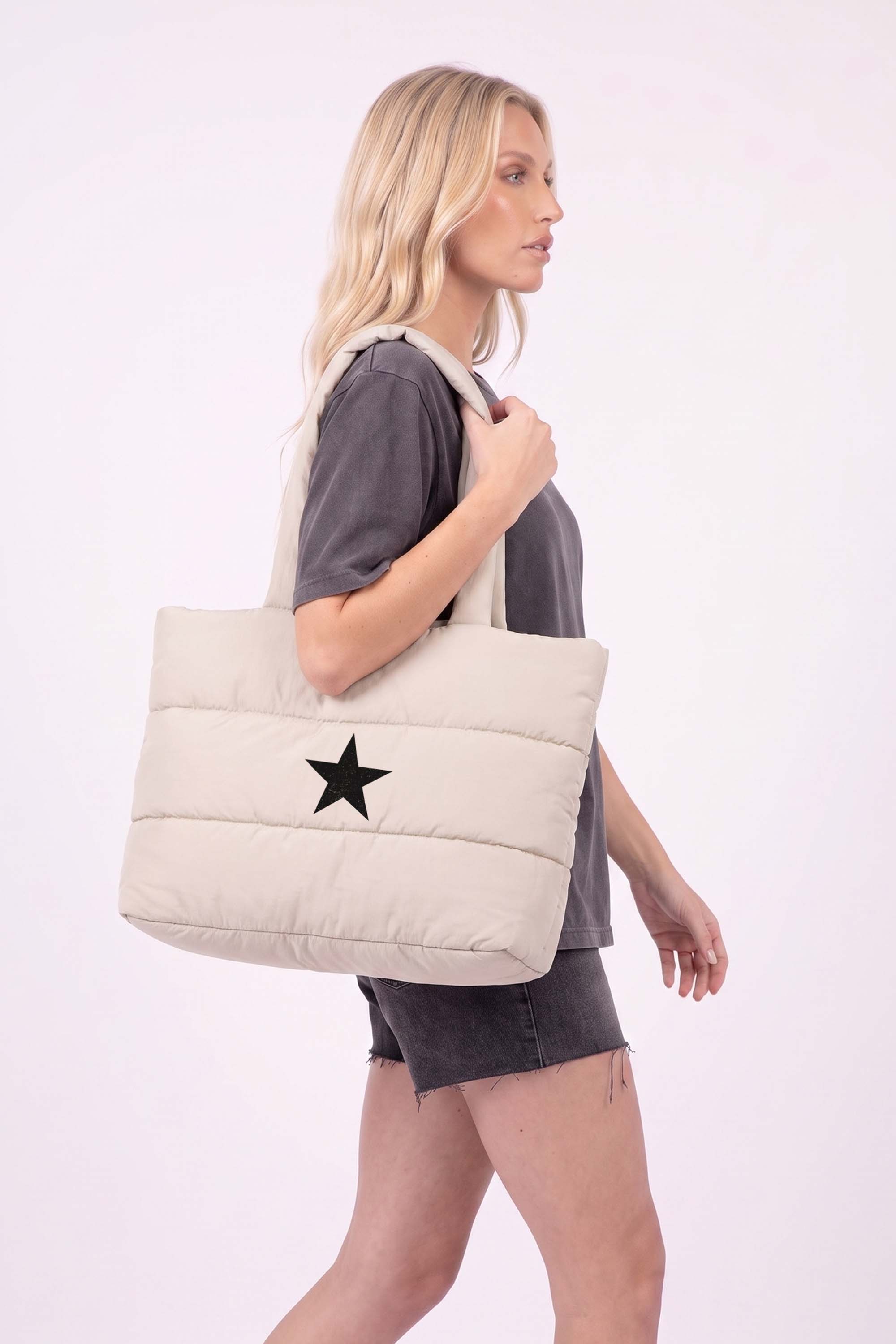 Quilted Distressed Star Printed Tote Bag