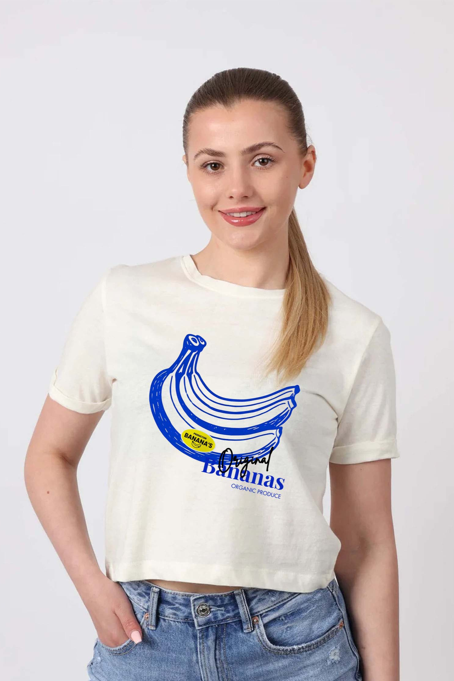 Cropped T-Shirt In Banana Print (Pack Of 6)