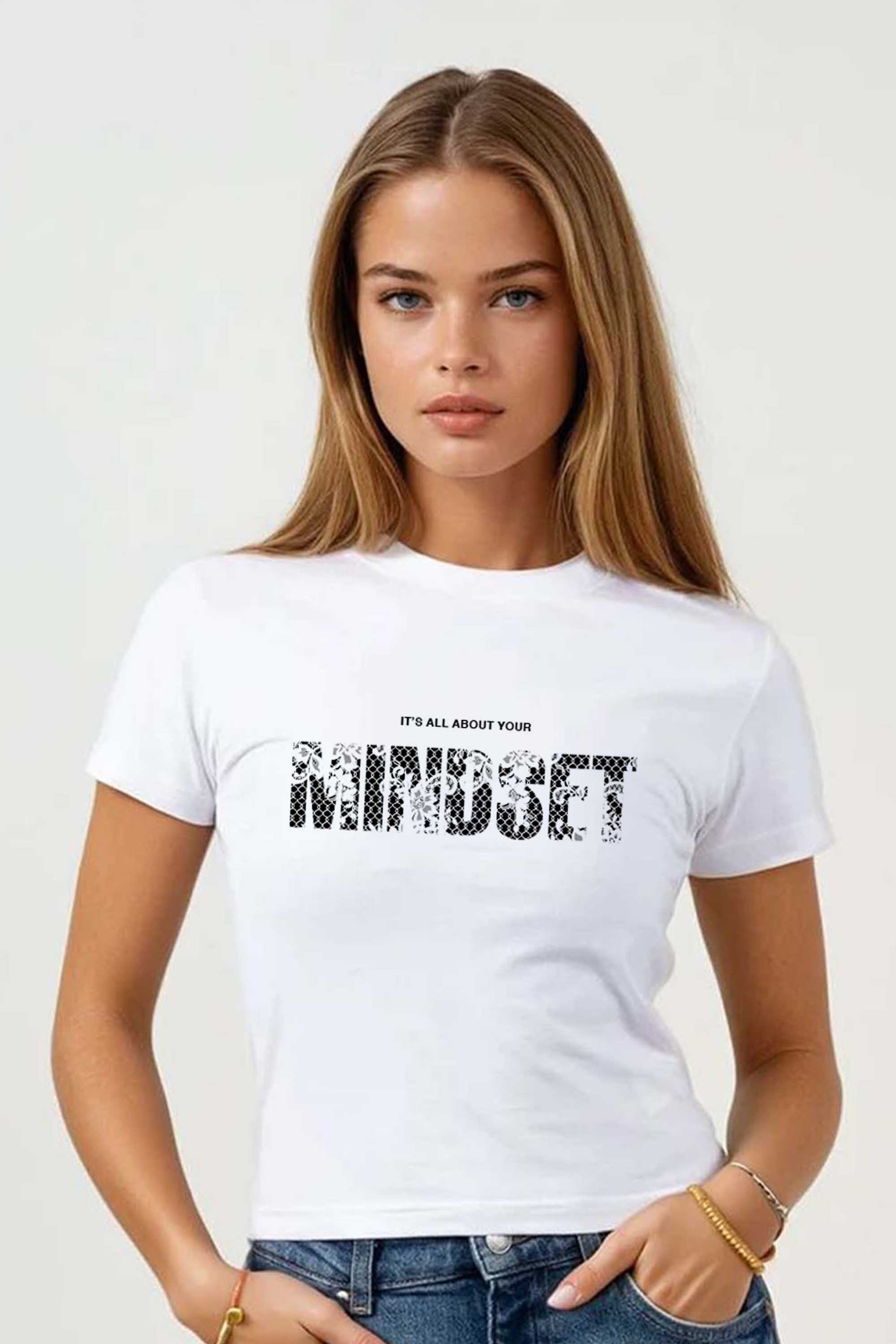220GSM Lace Printed Mindset Quote Graphic Baby Tee