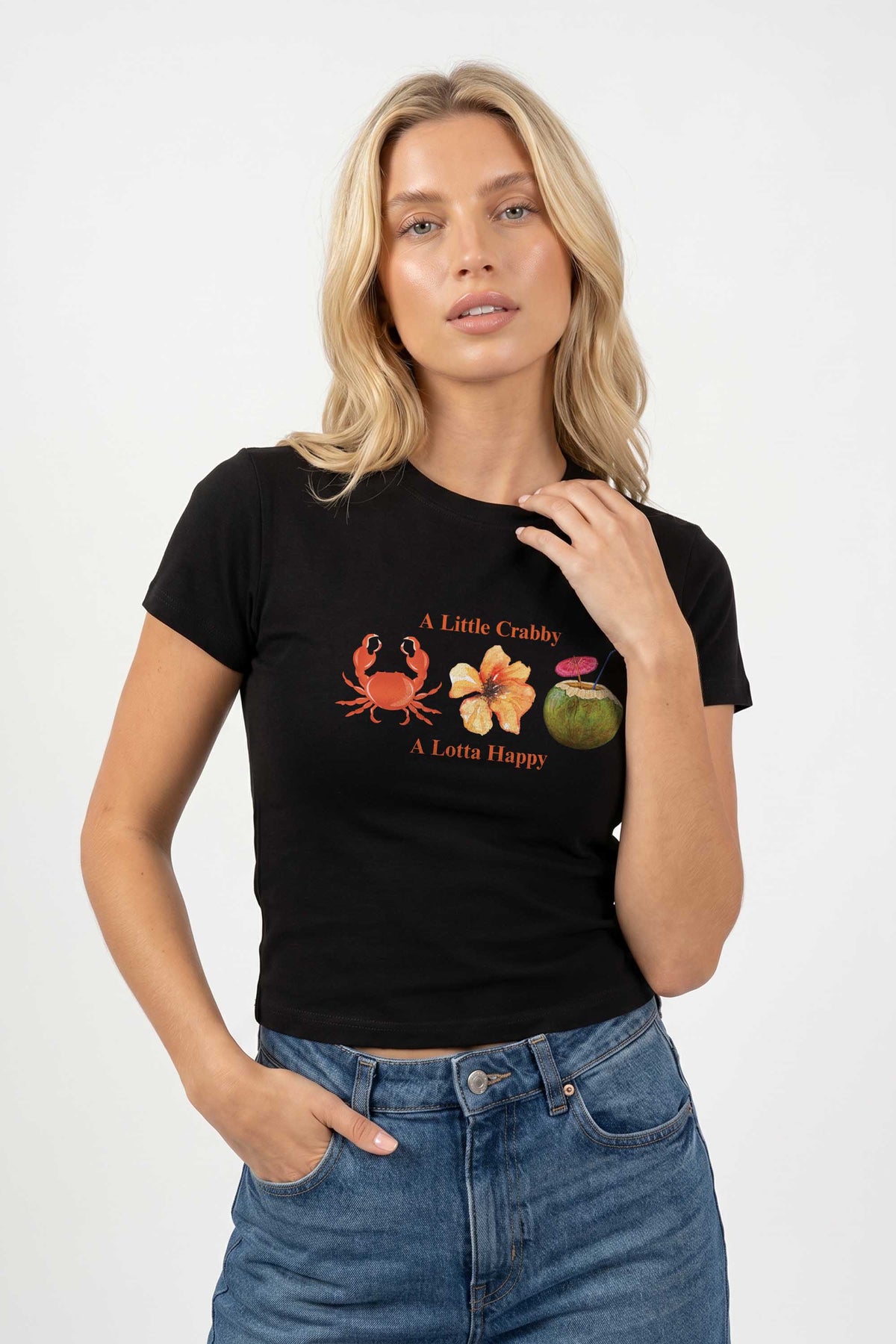 220GSM Crabby a Lotta Happy Printed Baby Tee