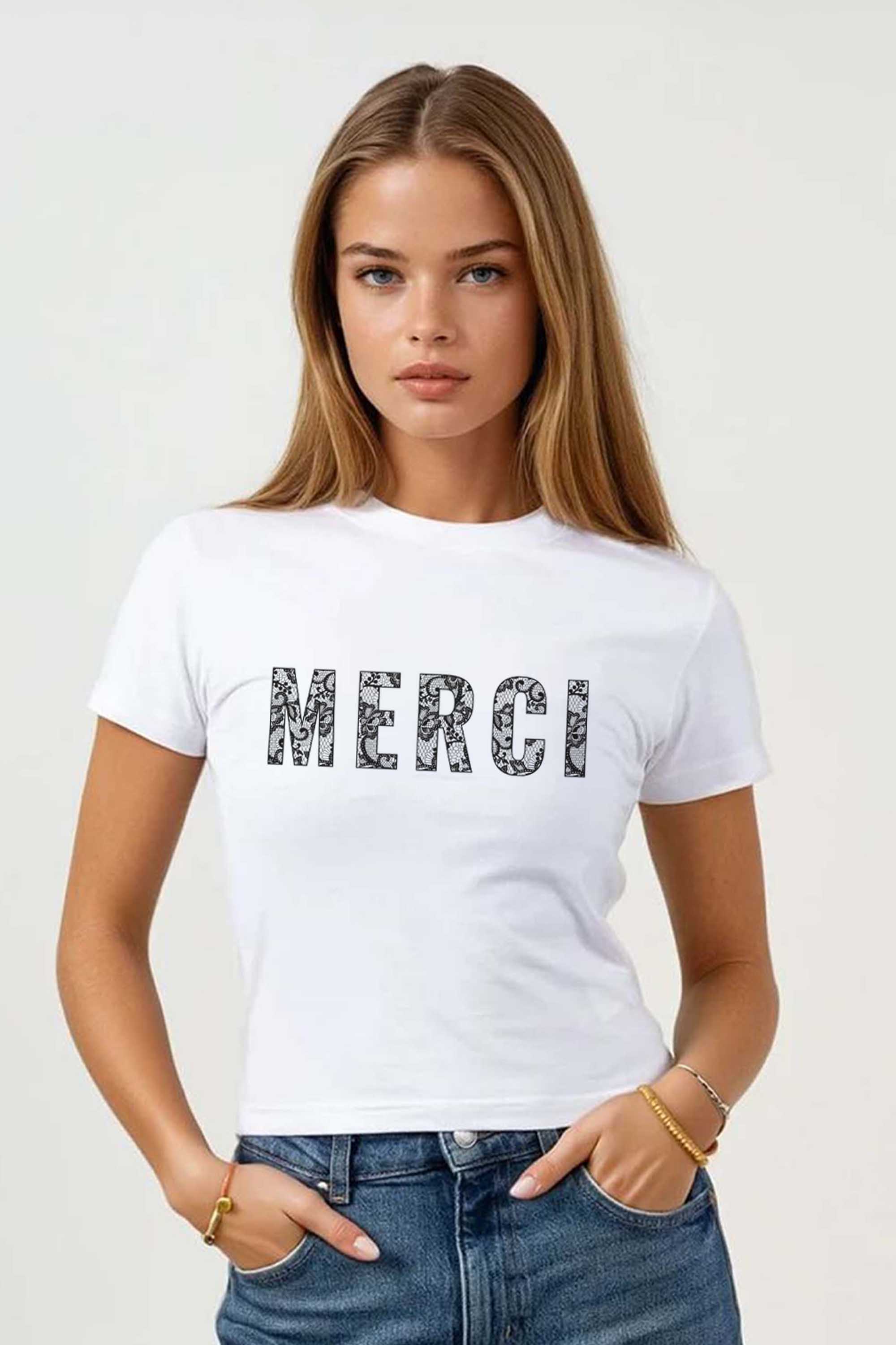 220GSM Merci Lace Printed Baby Tee