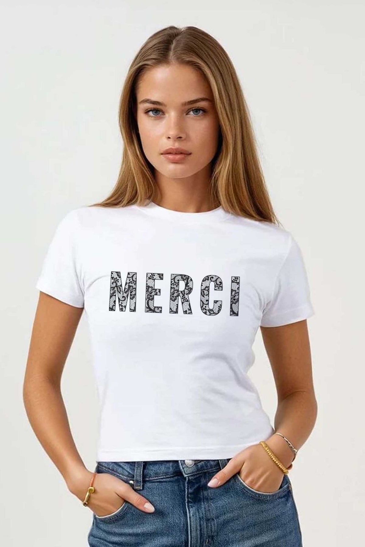 220GSM Merci Lace Printed Baby Tee