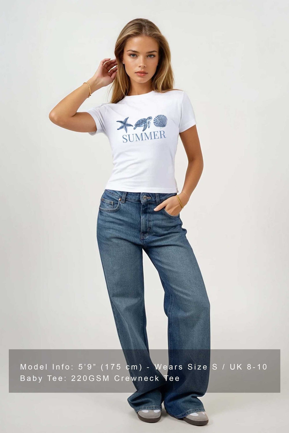 220GSM Summer Seashell Turtle Printed Baby Tee