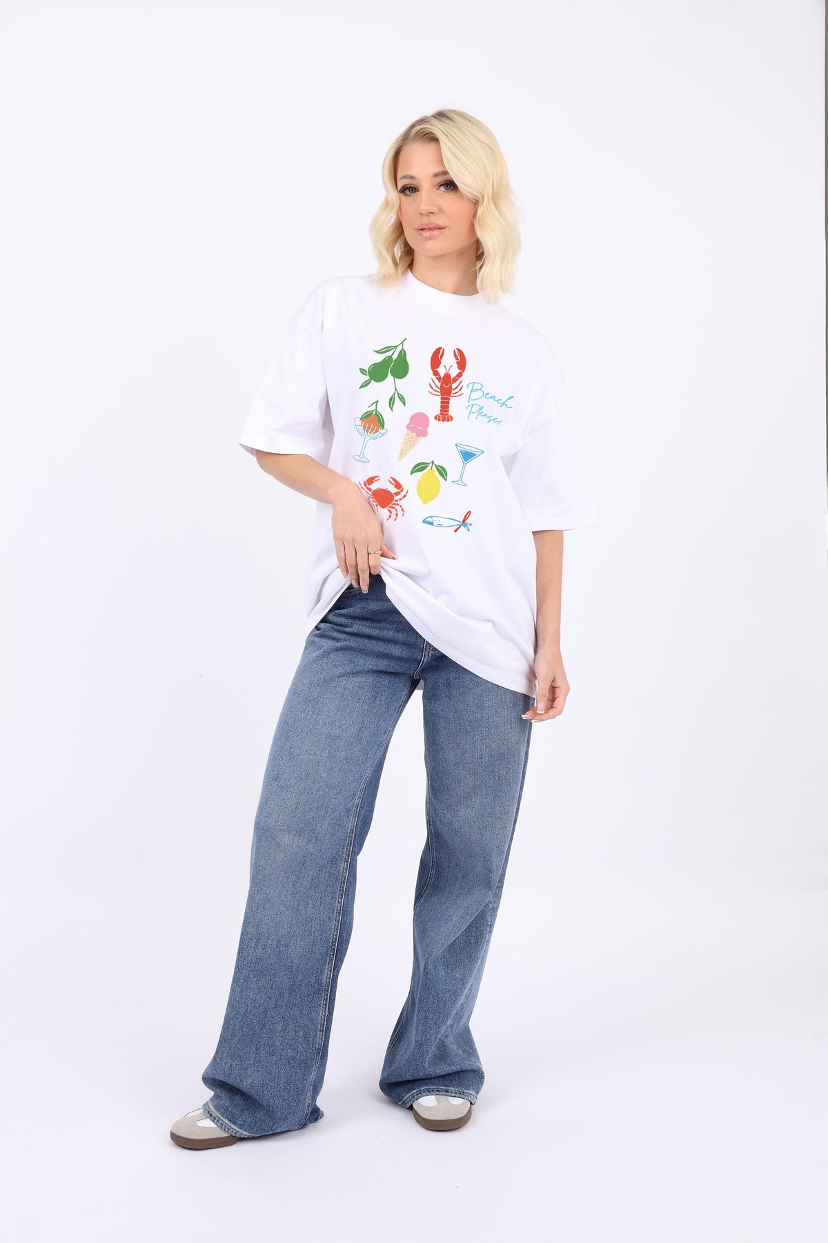 220GSM Oversized T-Shirt Beach Please Seafood Print