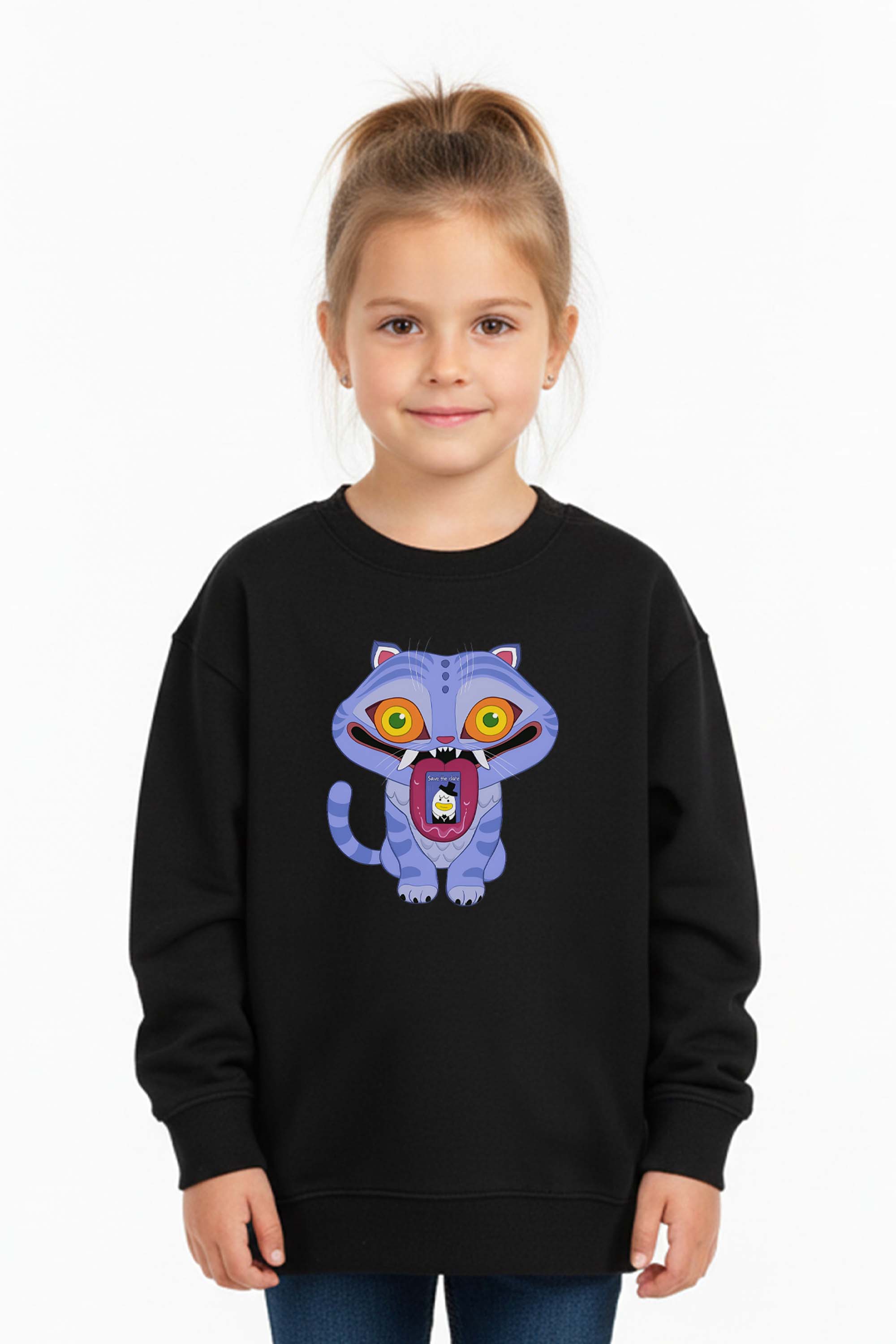 Kids K-Pop Derpy Demon Cat Graphic Printed Sweatshirt