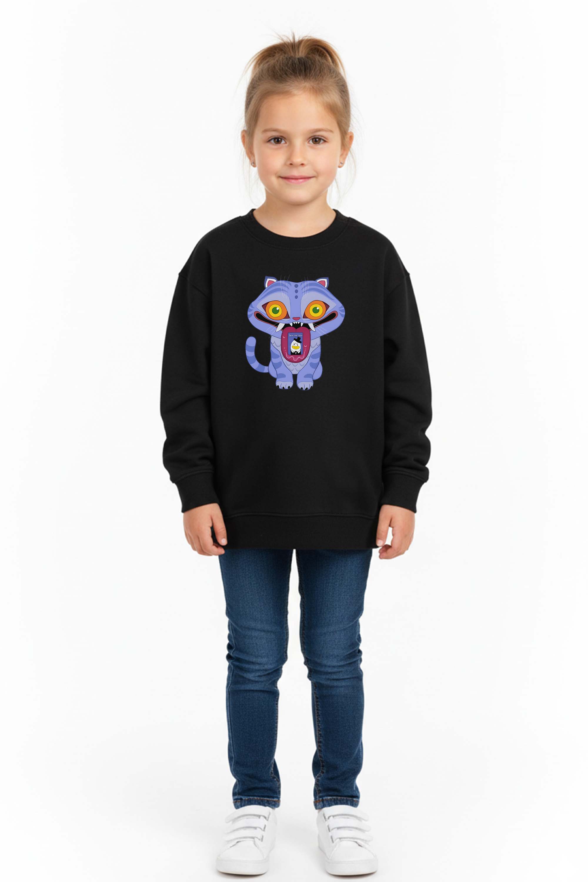 Kids K-Pop Derpy Demon Cat Graphic Printed Sweatshirt