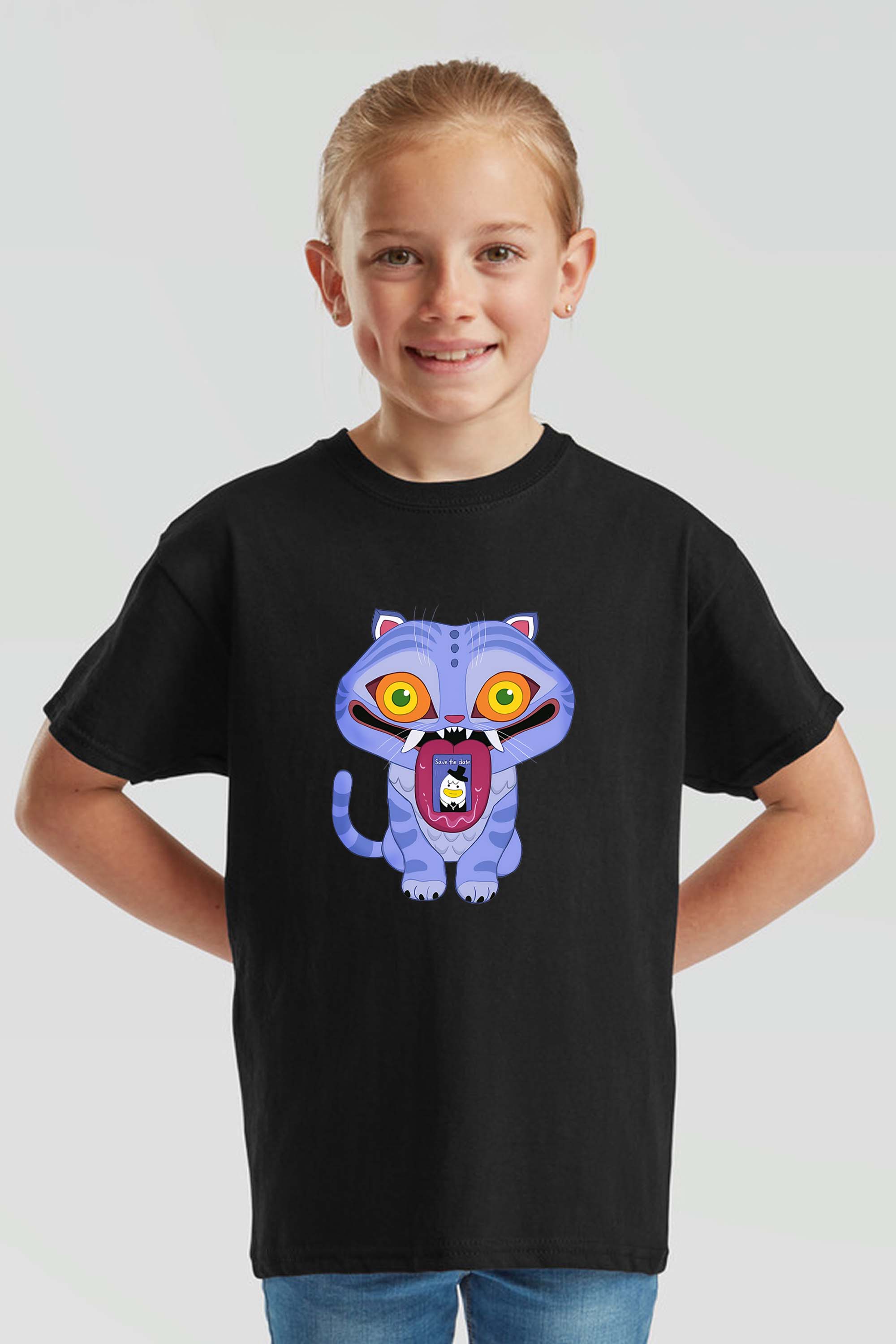 Kids K-Pop Derpy Demon Cat Graphic Printed T-Shirt