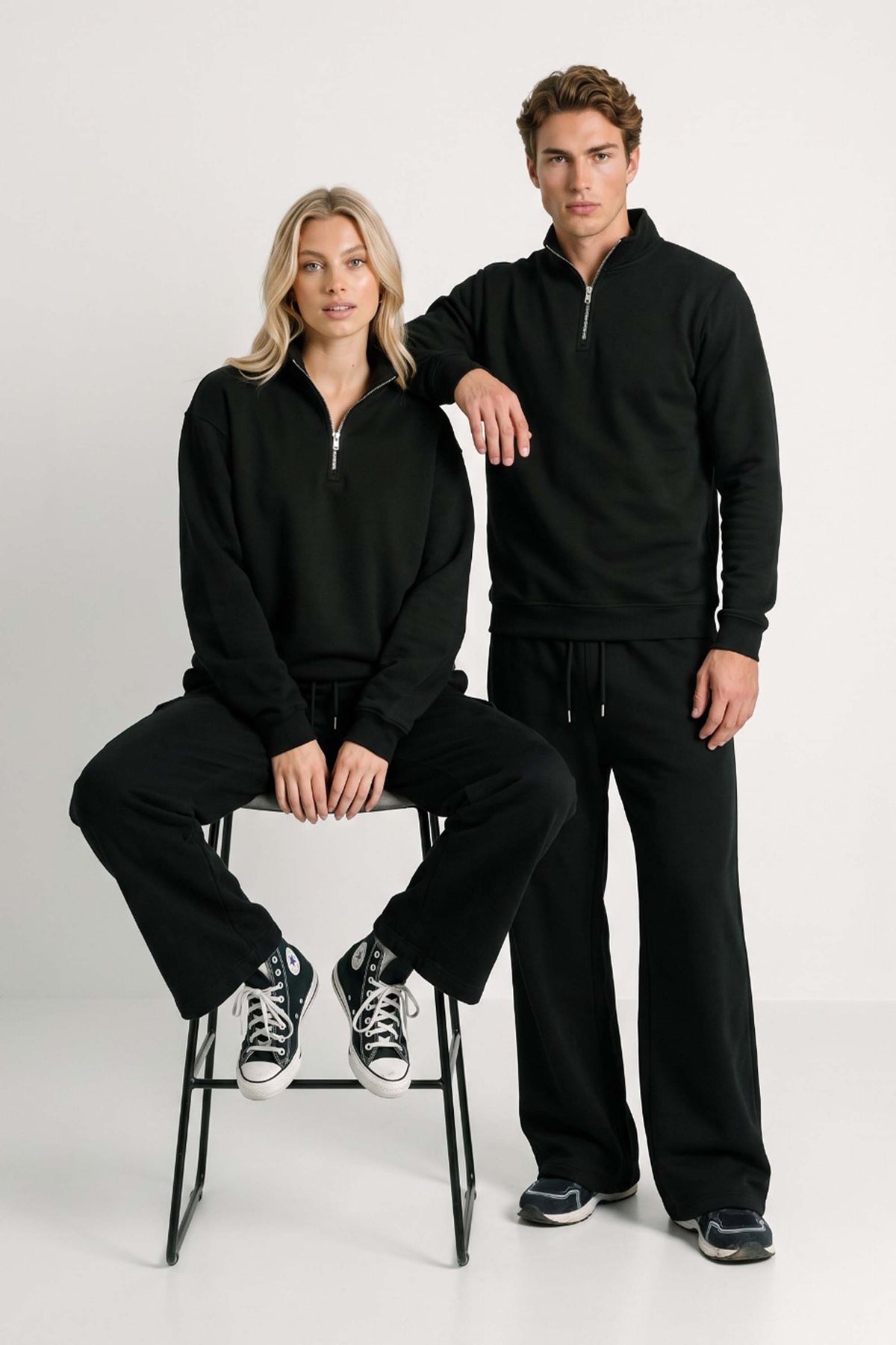 Unisex Core 280GSM Regular Fit 1/4 Zip Sweat with wide leg jogger