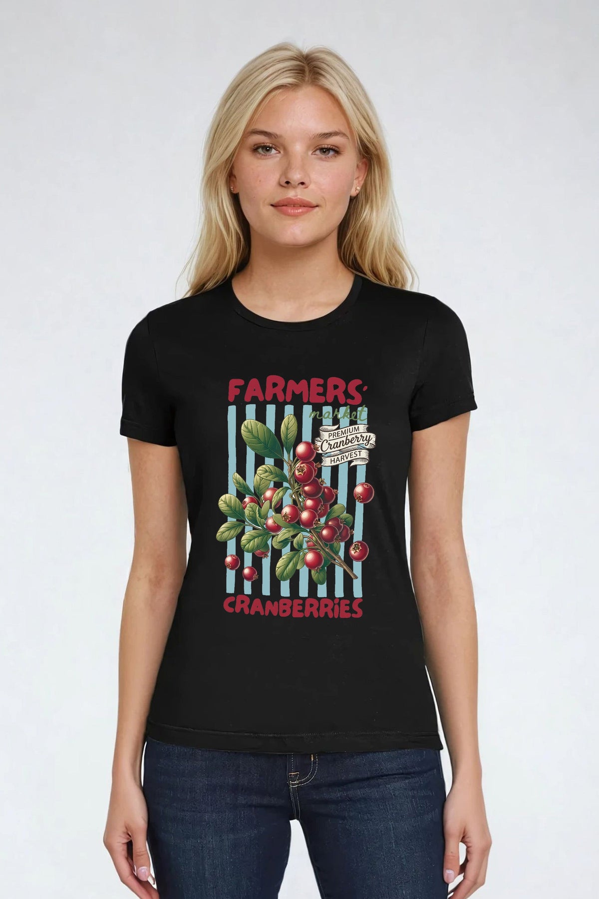 Farmers Market Cranberries Fitted Printed T-Shirt