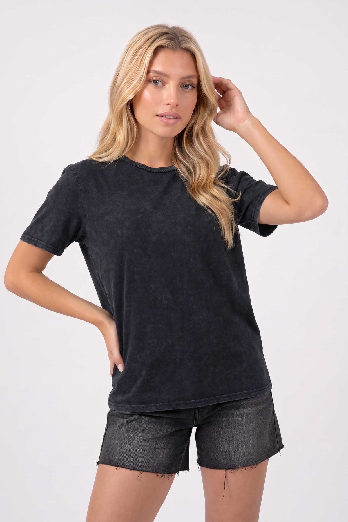 Acid Washed Regular Fit Plain T-Shirt