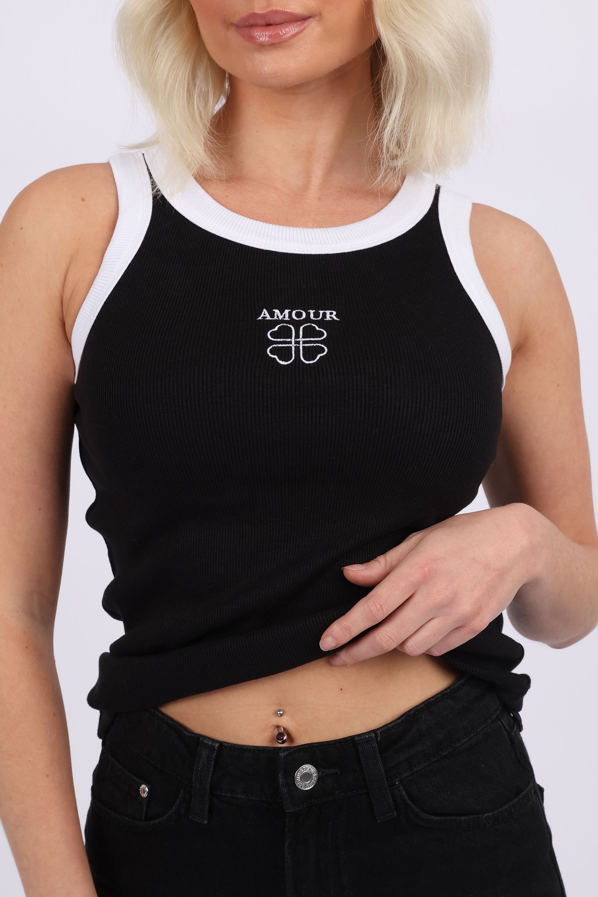 Amour Embroidered Tank Vest Top (Pack of 6)