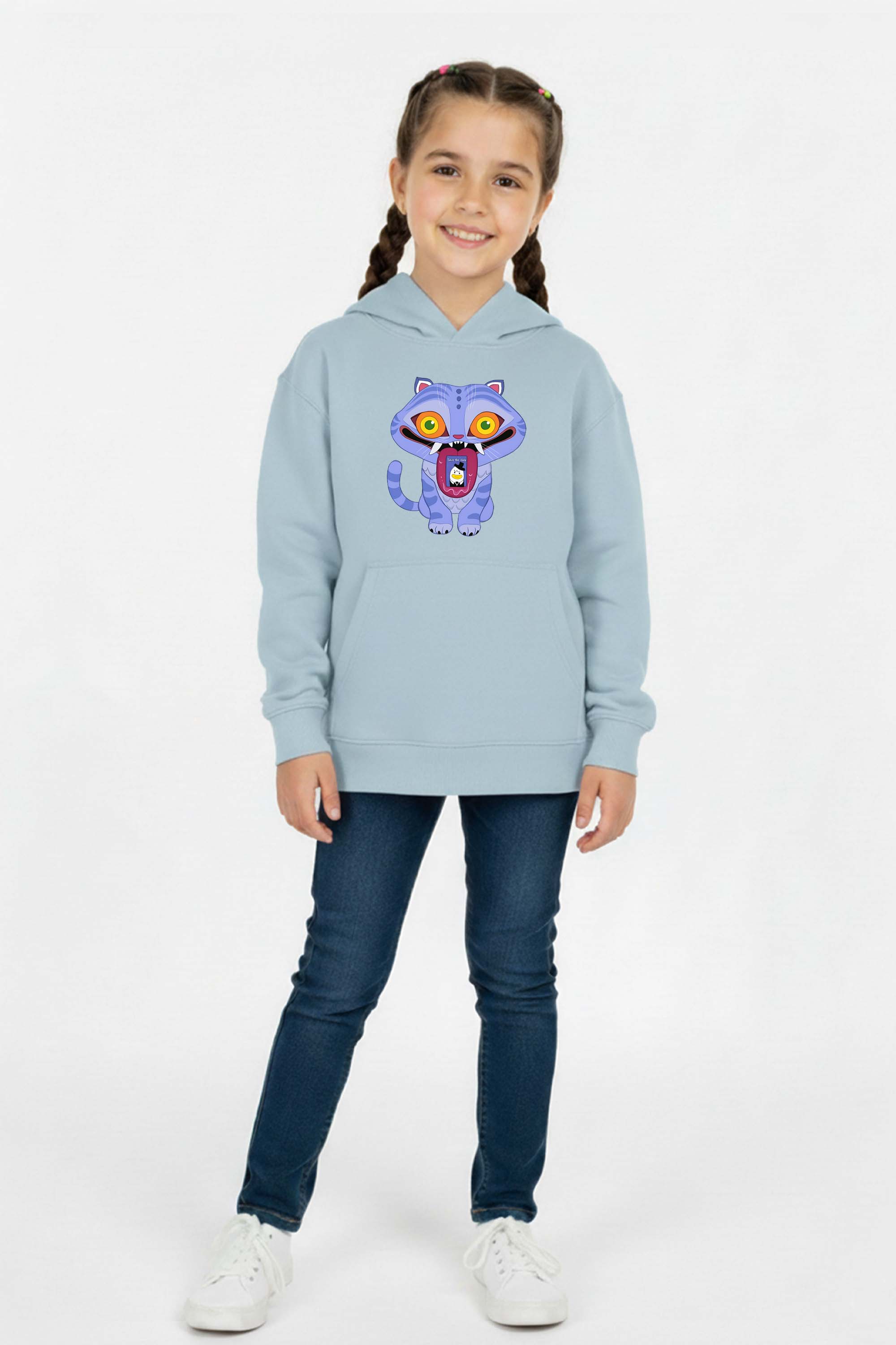 Kids K-Pop Derpy Demon Cat Graphic Printed Hoodie