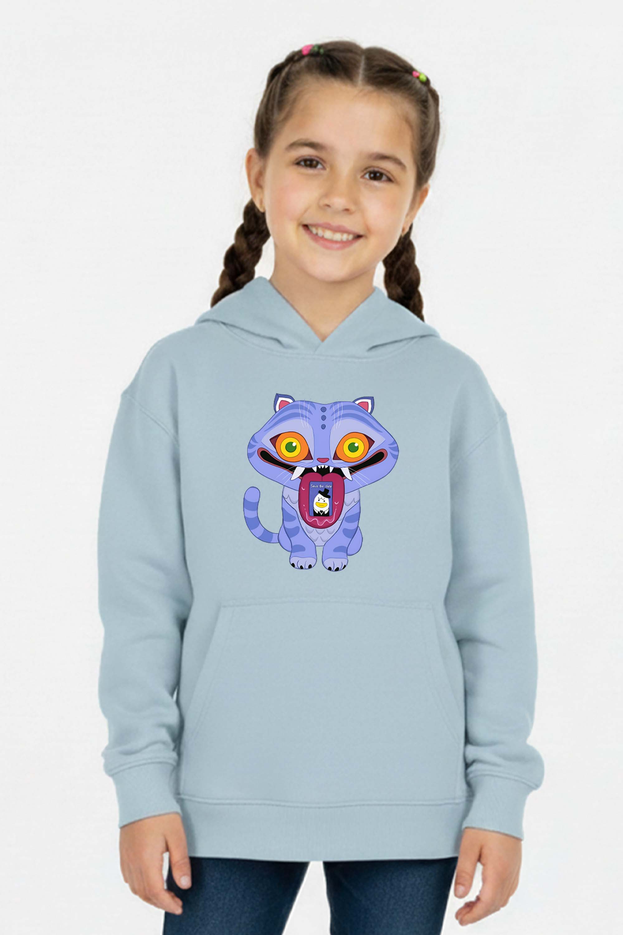 Kids K-Pop Derpy Demon Cat Graphic Printed Hoodie