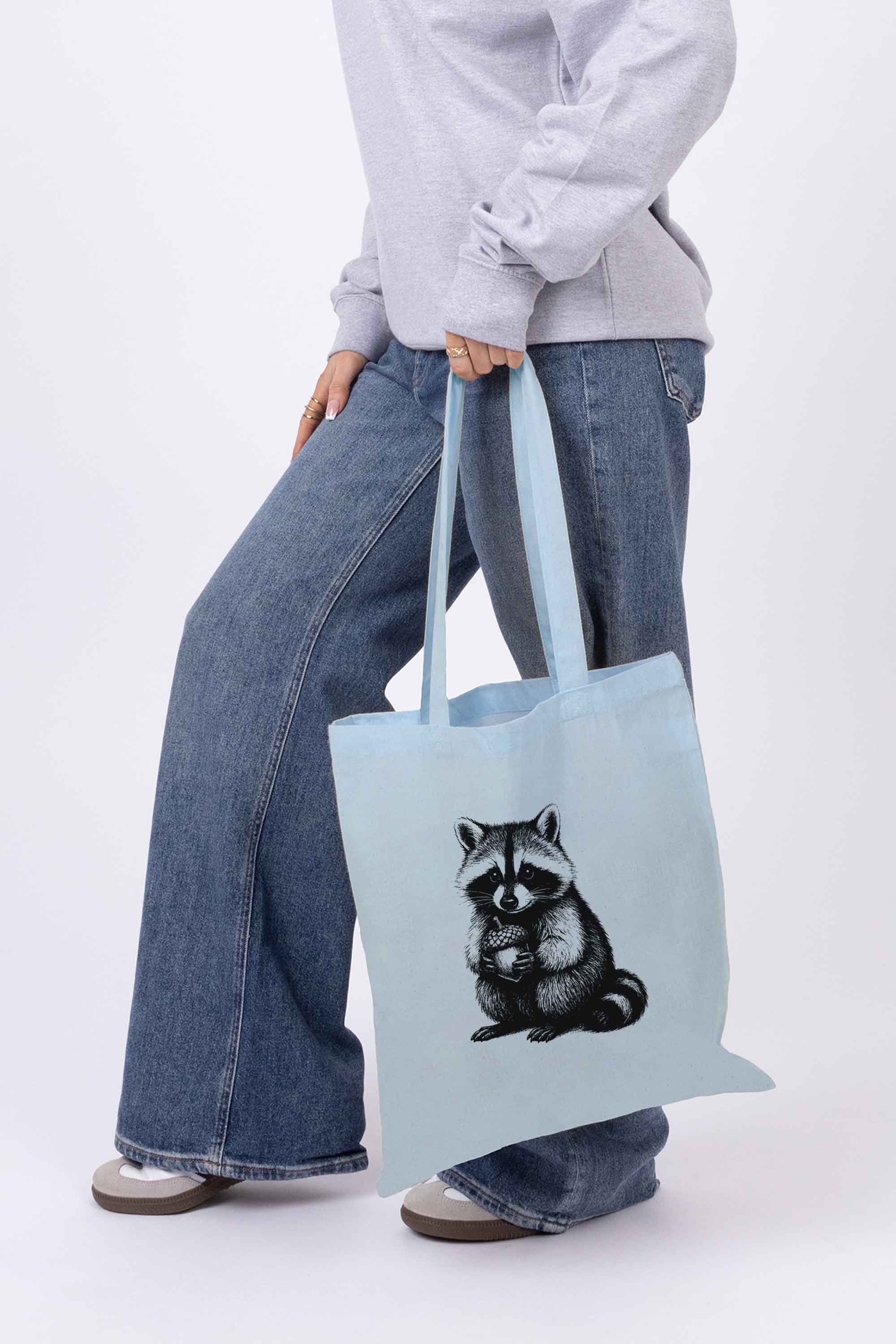 Raccoon Line Art Printed Cotton Tote Bag