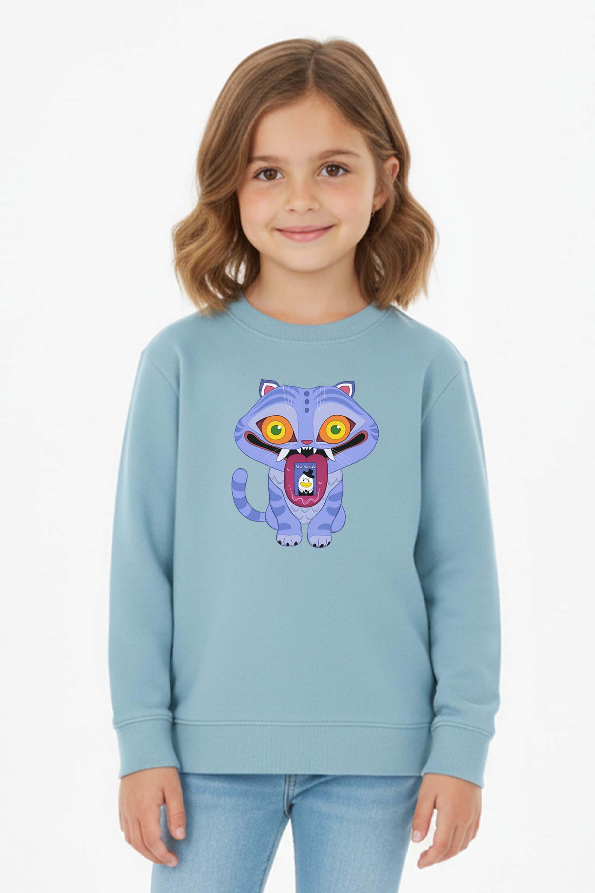 Kids K-Pop Derpy Demon Cat Graphic Printed Sweatshirt