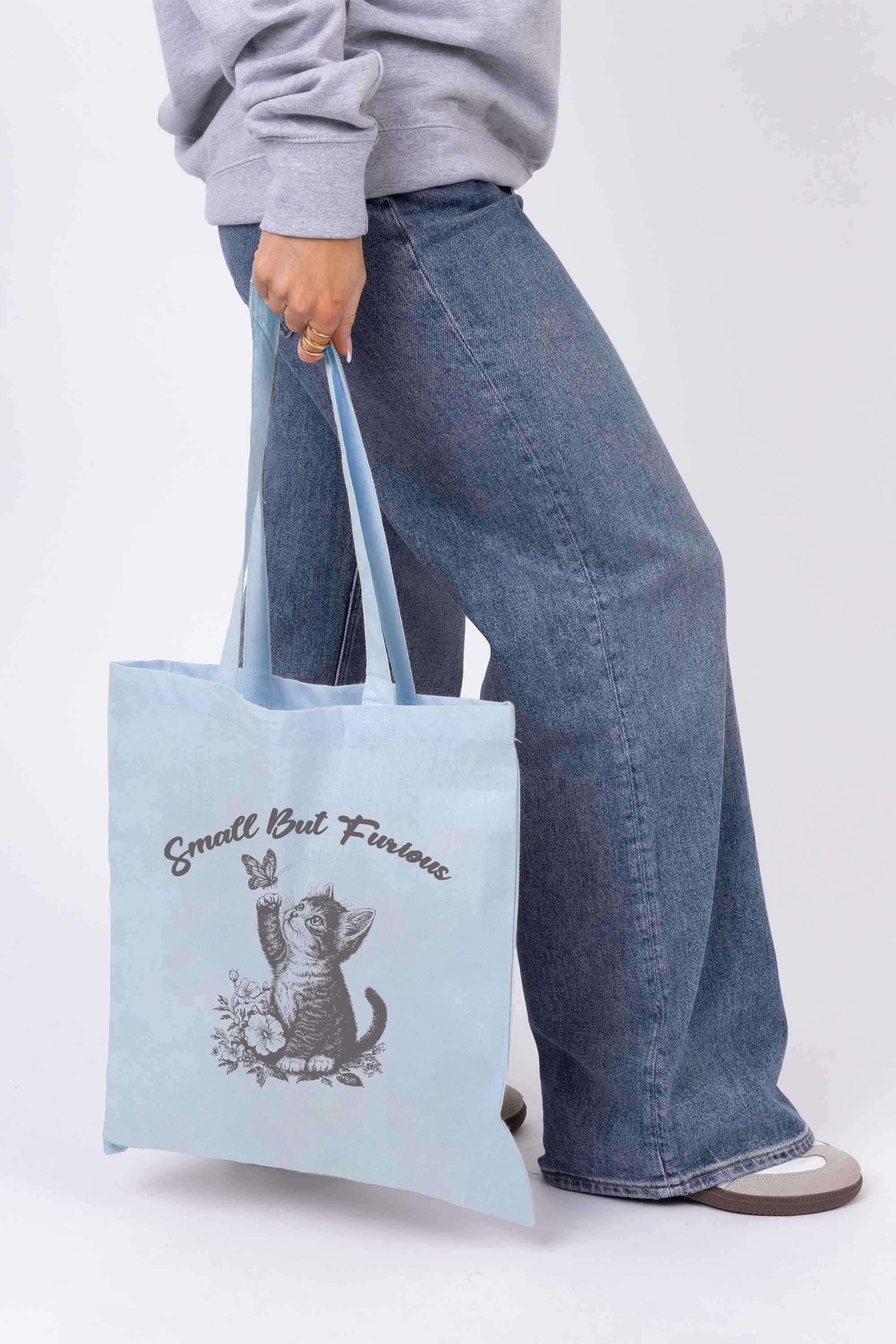 Small But Furious Cat Printed Cotton Tote Bag