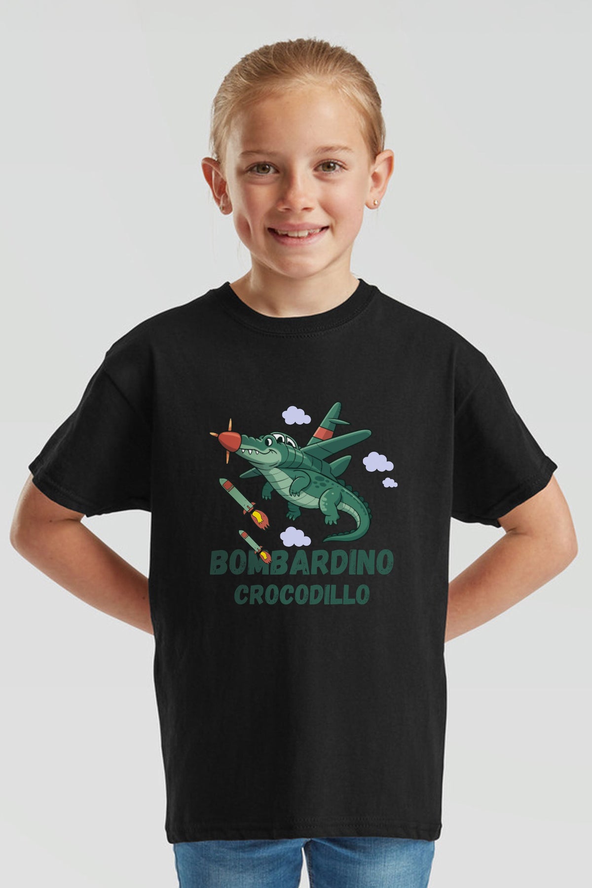 Kids Bomberdino Crocodilo Brainrot Printed T-Shirt