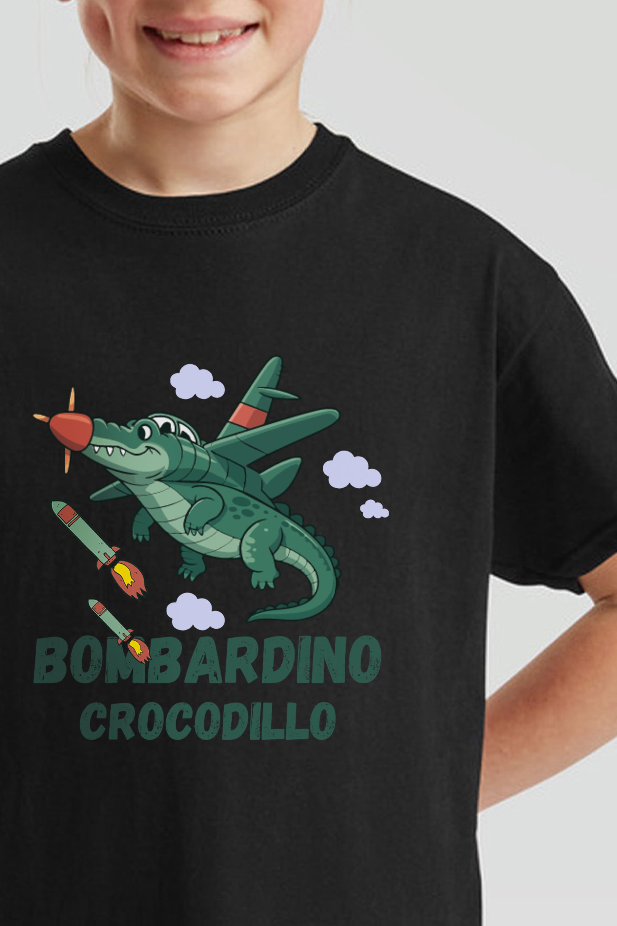 Kids Bomberdino Crocodilo Brainrot Printed T-Shirt
