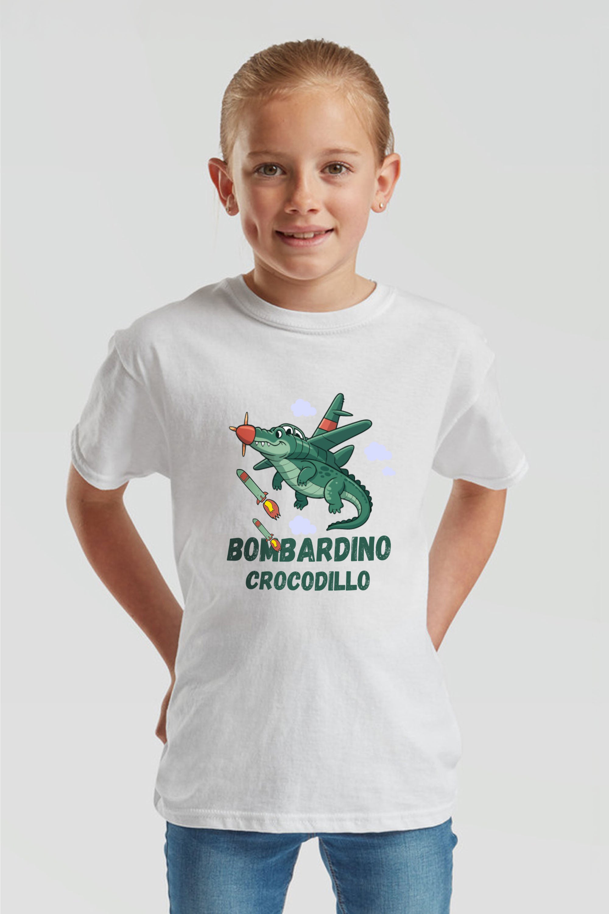 Kids Bomberdino Crocodilo Brainrot Printed T-Shirt