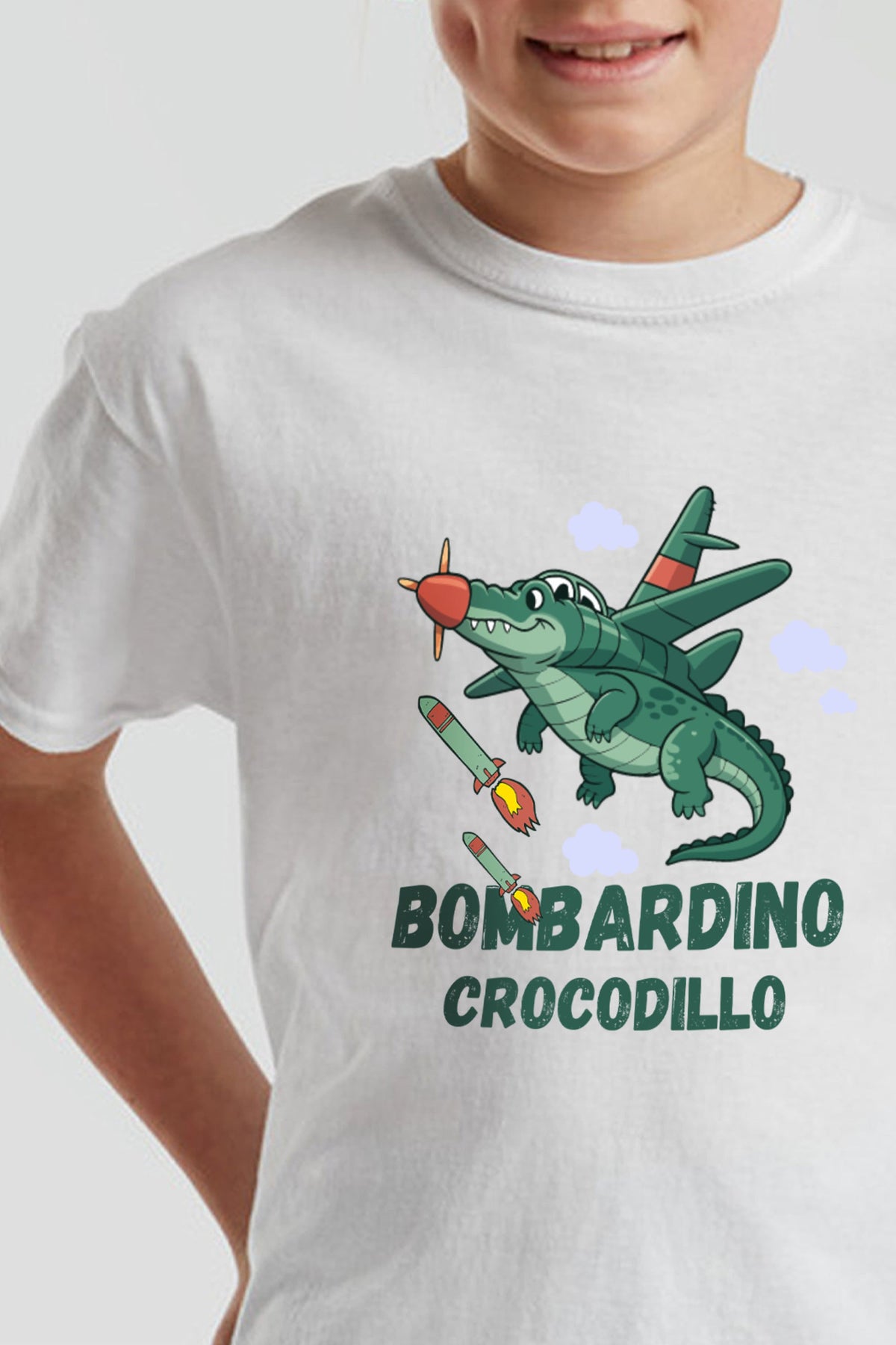 Kids Bomberdino Crocodilo Brainrot Printed T-Shirt