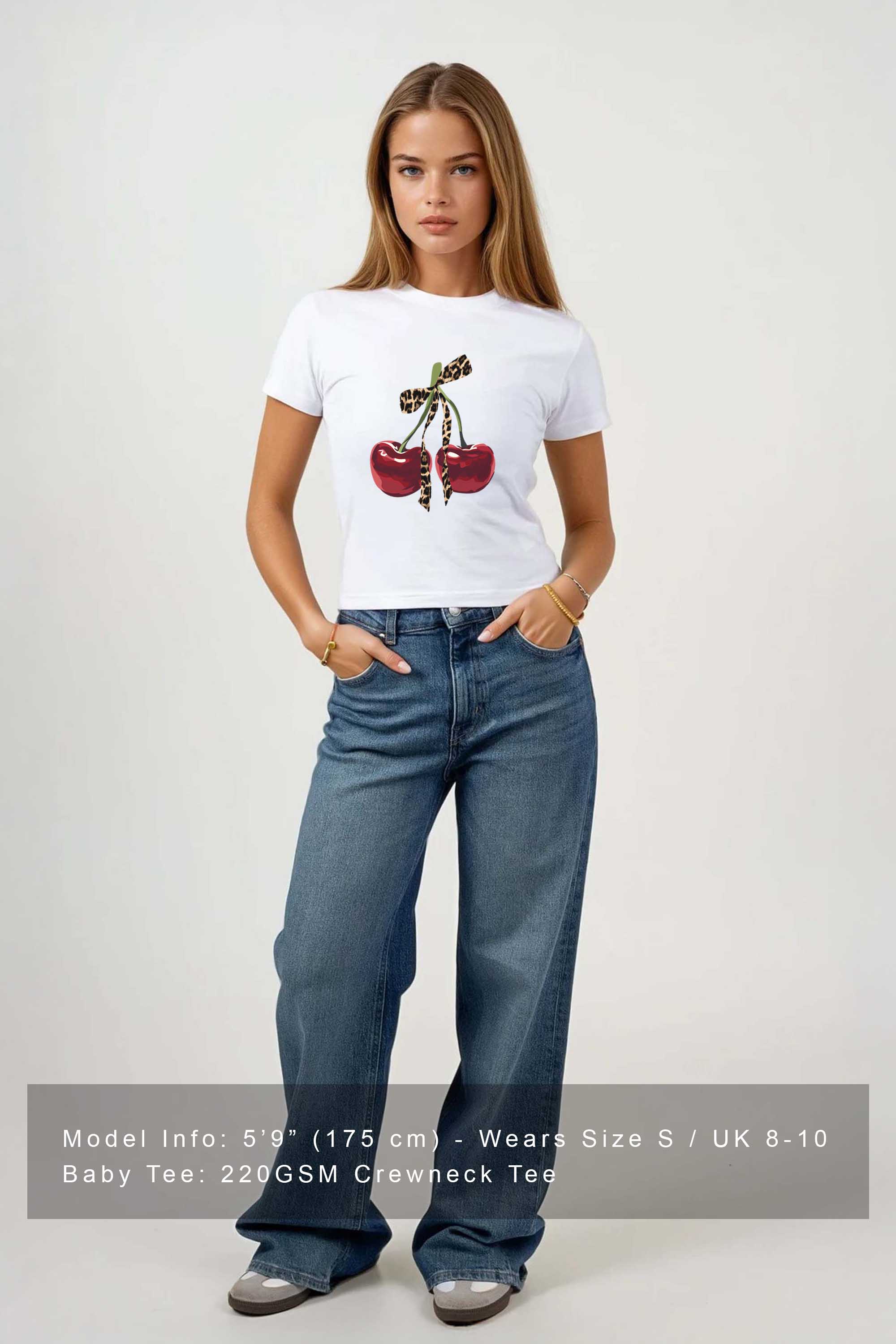 220GSM Leopard Bow Cherry Printed Baby Tee (Pack of 6)