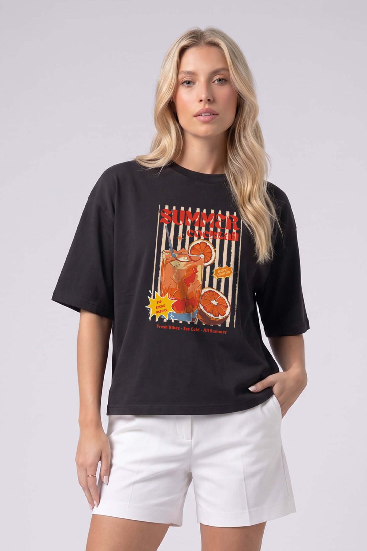 240GSM Boxy Relaxed Fit T-shirt in Summer Cocktail Vintage Print