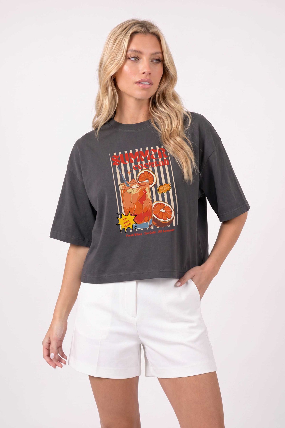 240GSM Boxy Relaxed Fit T-shirt in Summer Cocktail Vintage Print