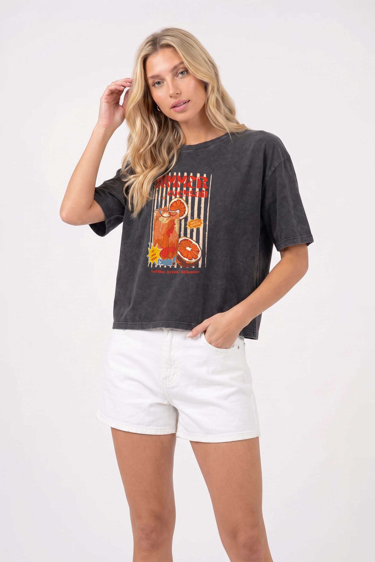 240GSM Boxy Relaxed Fit T-shirt in Summer Cocktail Vintage Print