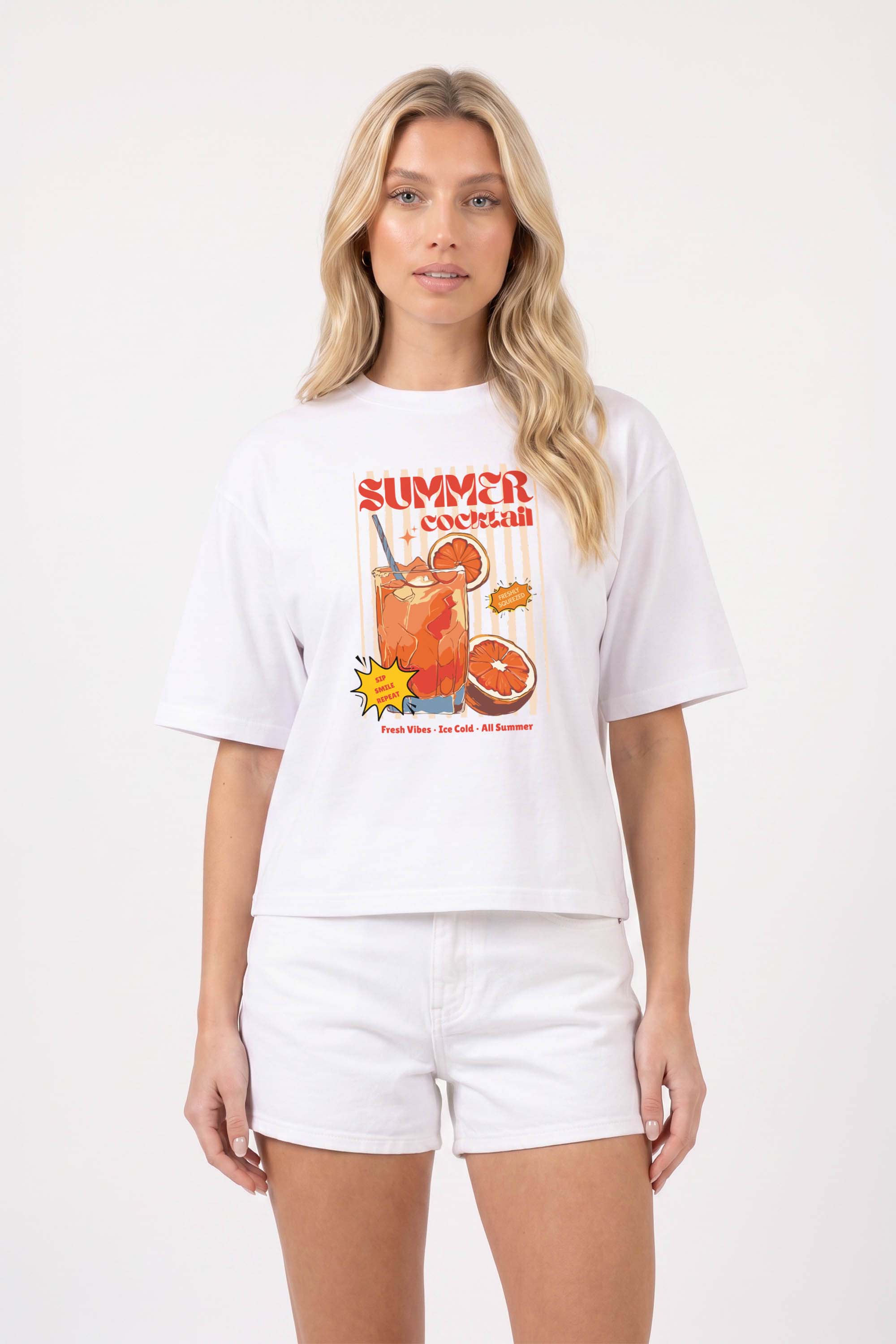 240GSM Boxy Relaxed Fit T-shirt in Summer Cocktail Vintage Print