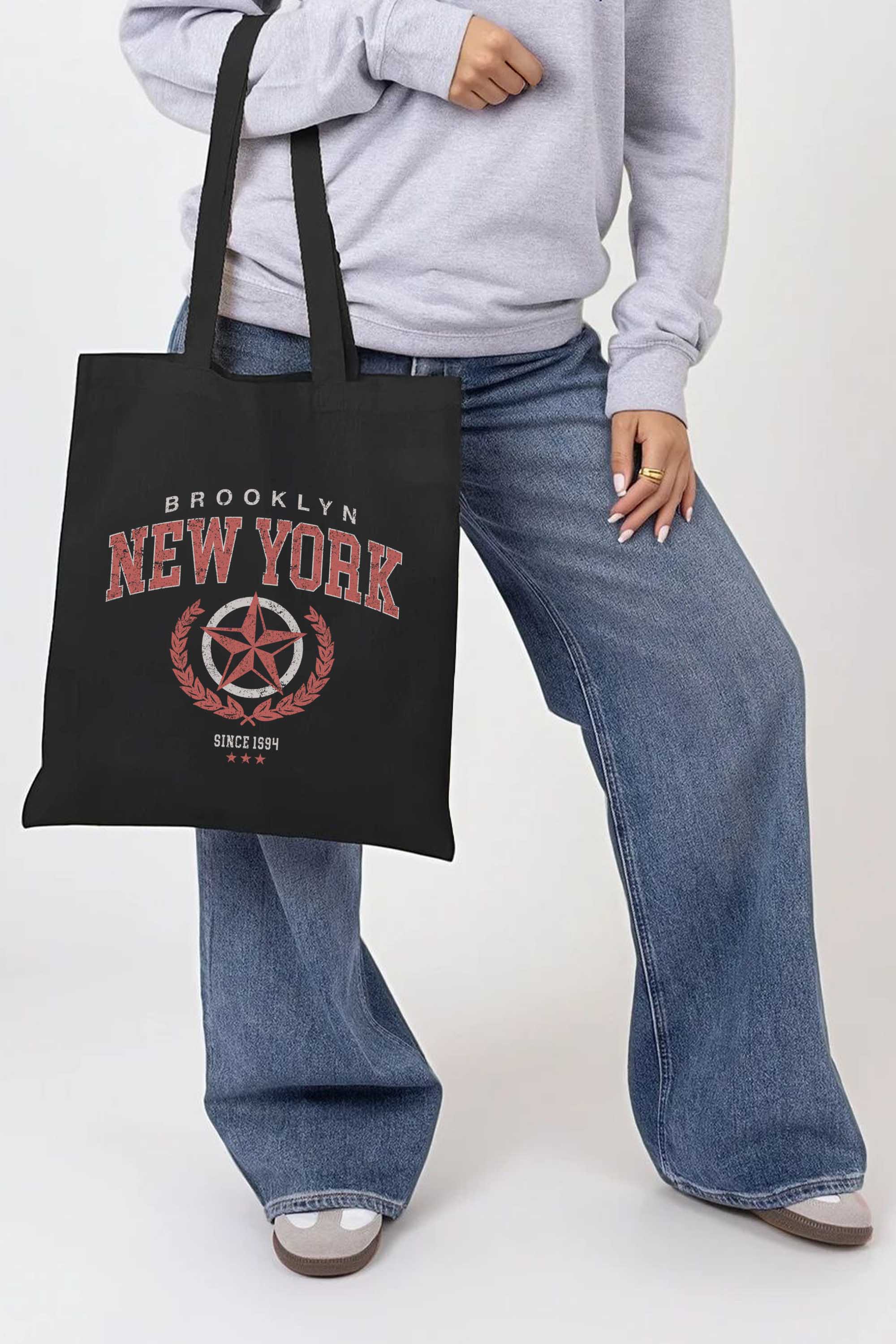 Brooklyn New York Graphic Printed Cotton Tote Bag