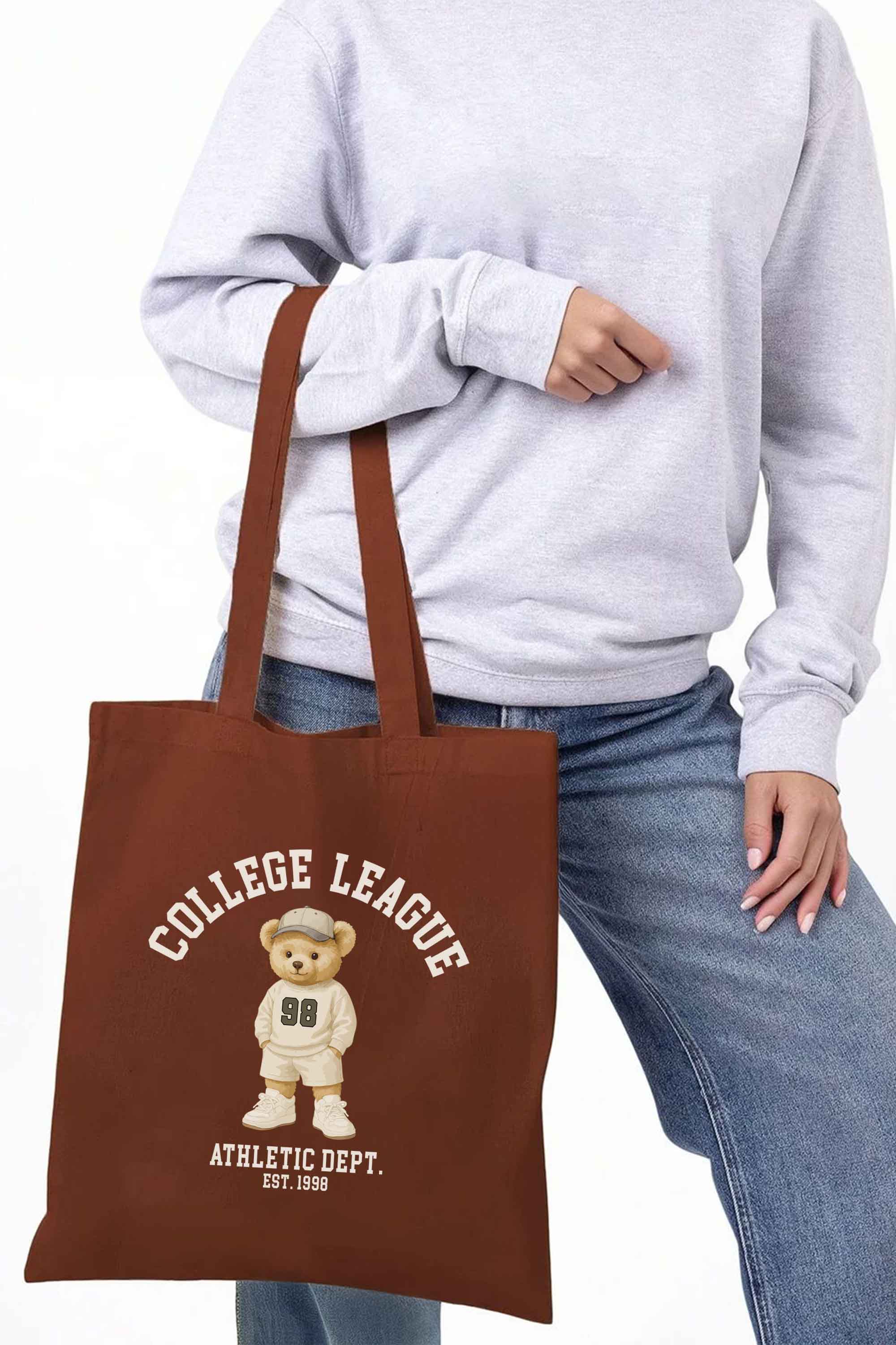 College League Teddy Athletic Printed Cotton Tote Bag