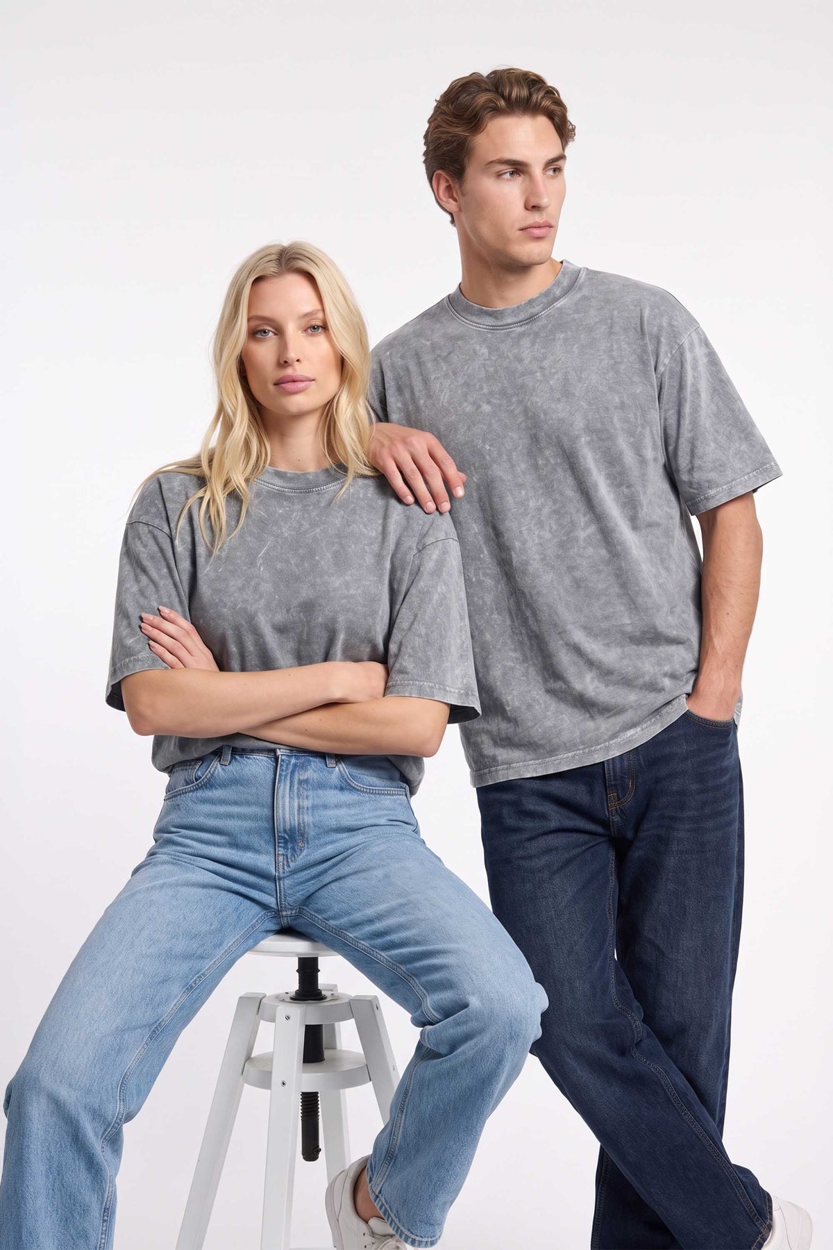 220GSM Acid-Wash Boxy Oversized Custom Printed T-shirt