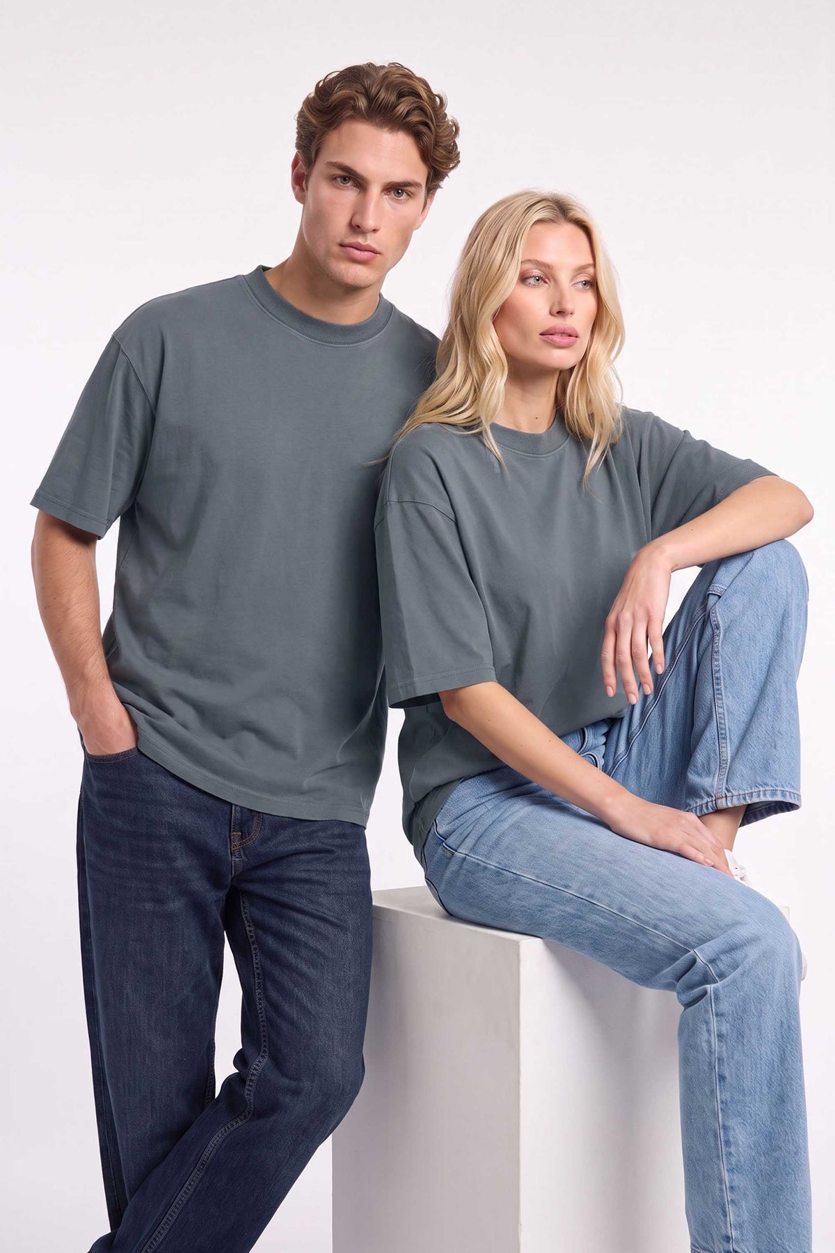 220GSM Acid-Wash Boxy Oversized Custom Printed T-shirt