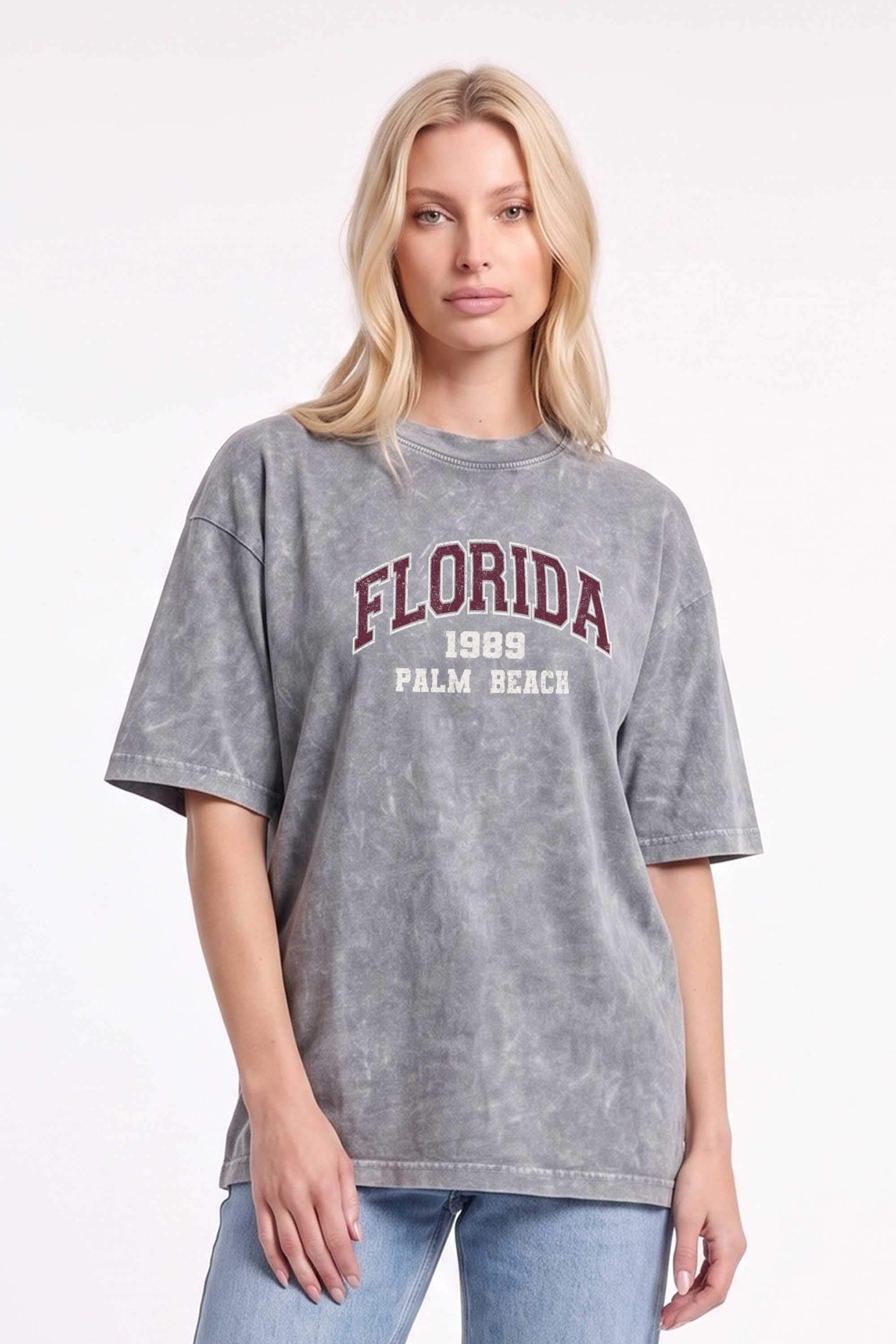 Premium 220GSM Acid-Wash Boxy Oversized T-shirt in Florida Print