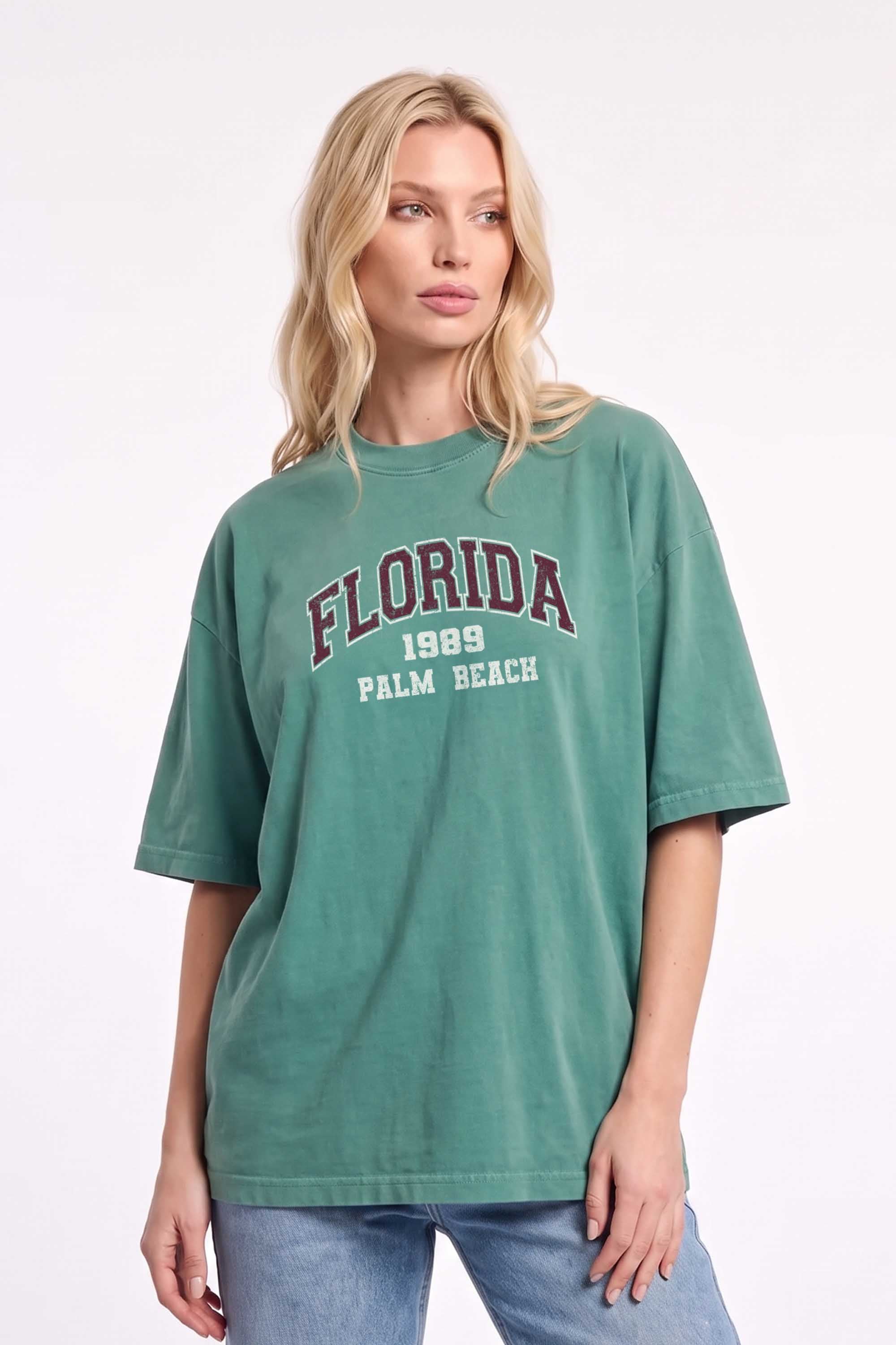 Premium 220GSM Acid-Wash Boxy Oversized T-shirt in Florida Print