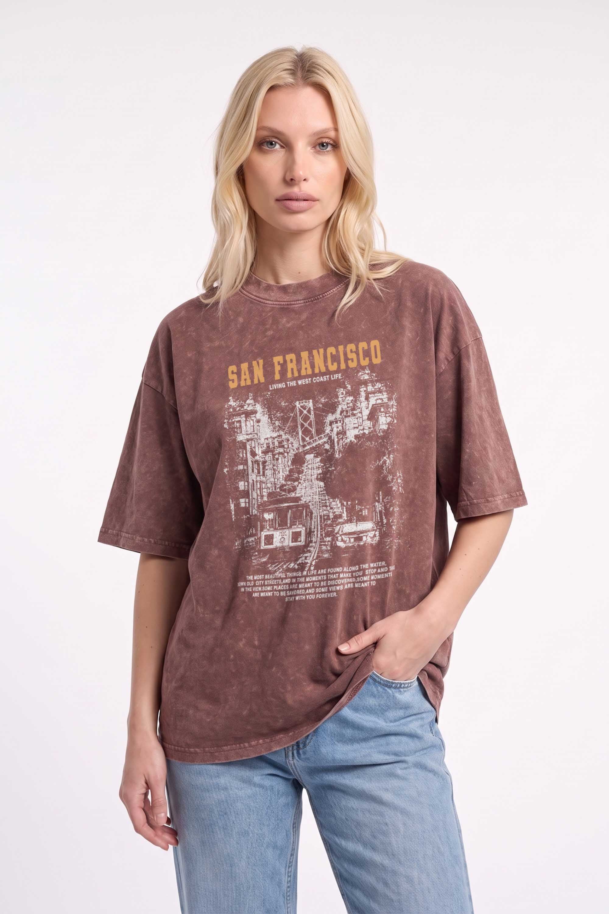 Premium 220GSM Acid-Wash Boxy Oversized T-shirt in San Francisco Print