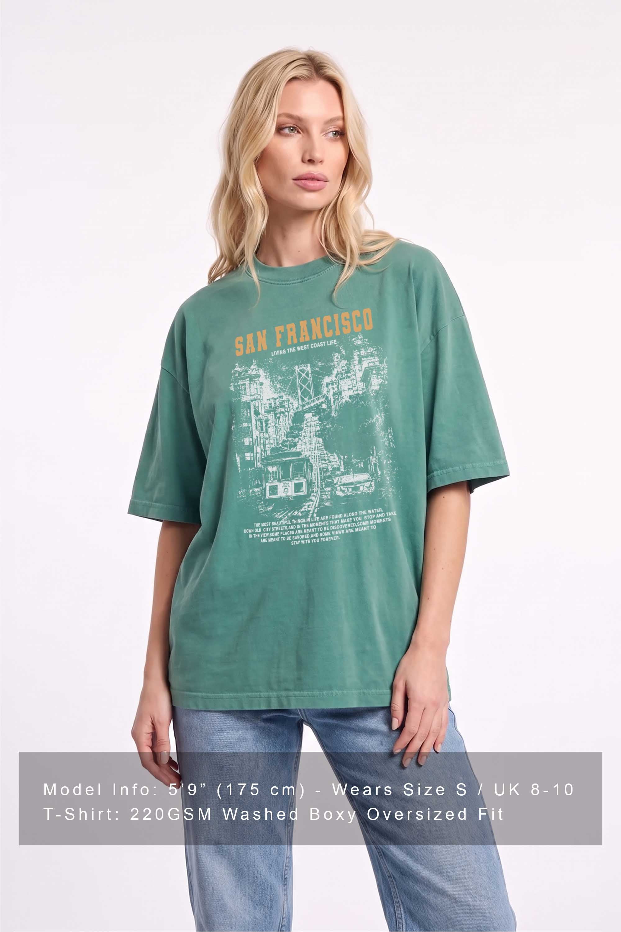 Premium 220GSM Acid-Wash Boxy Oversized T-shirt in San Francisco Print