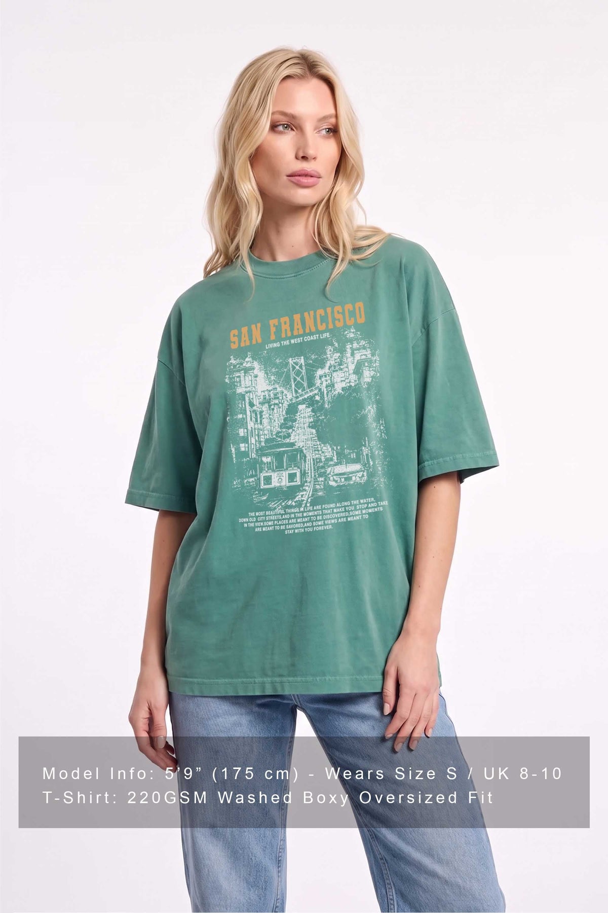Premium 220GSM Acid-Wash Boxy Oversized T-shirt in San Francisco Print