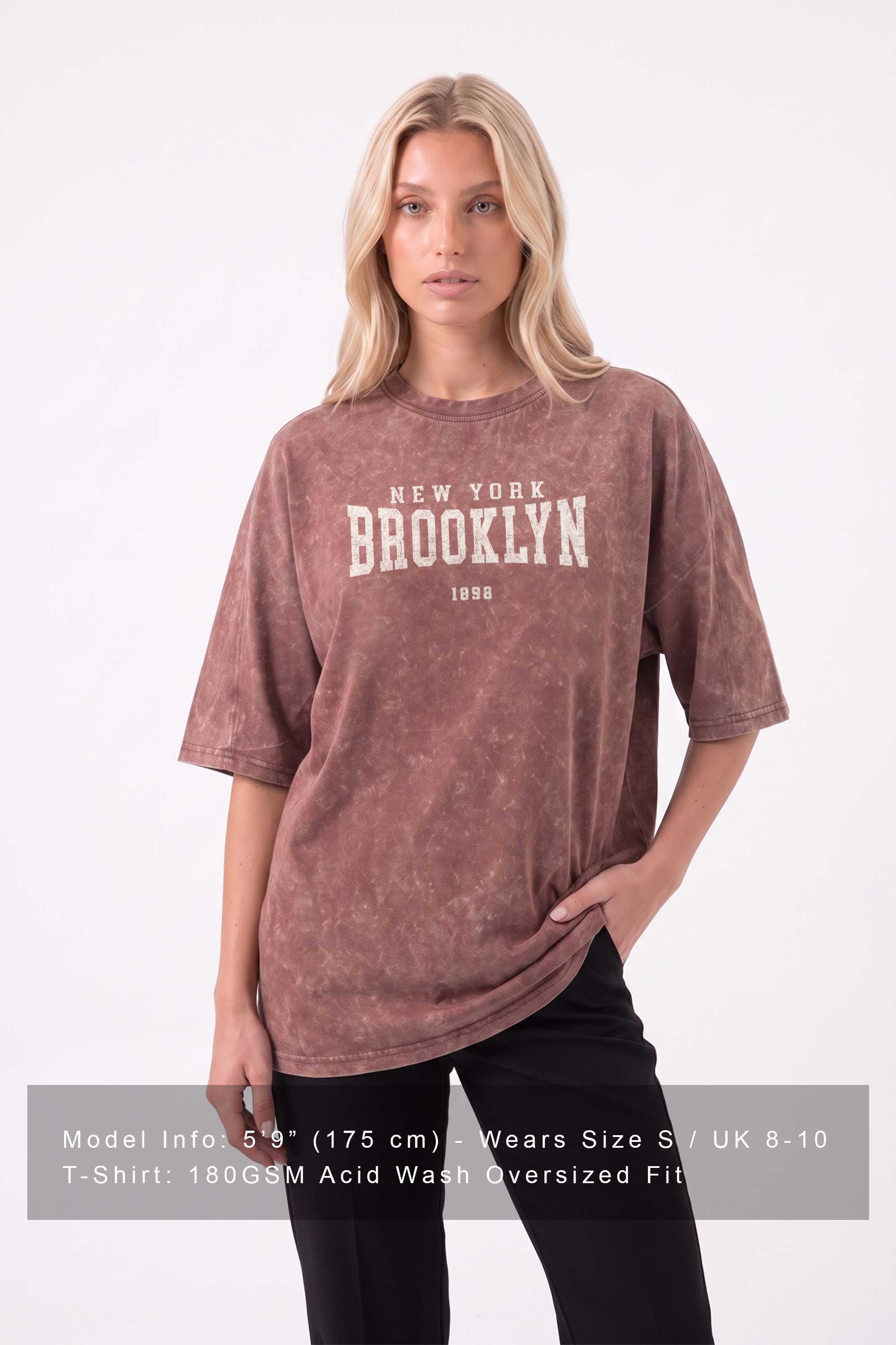 Core Combed 180 GSM Acid-Wash Oversized T-shirt in Brooklyn Print