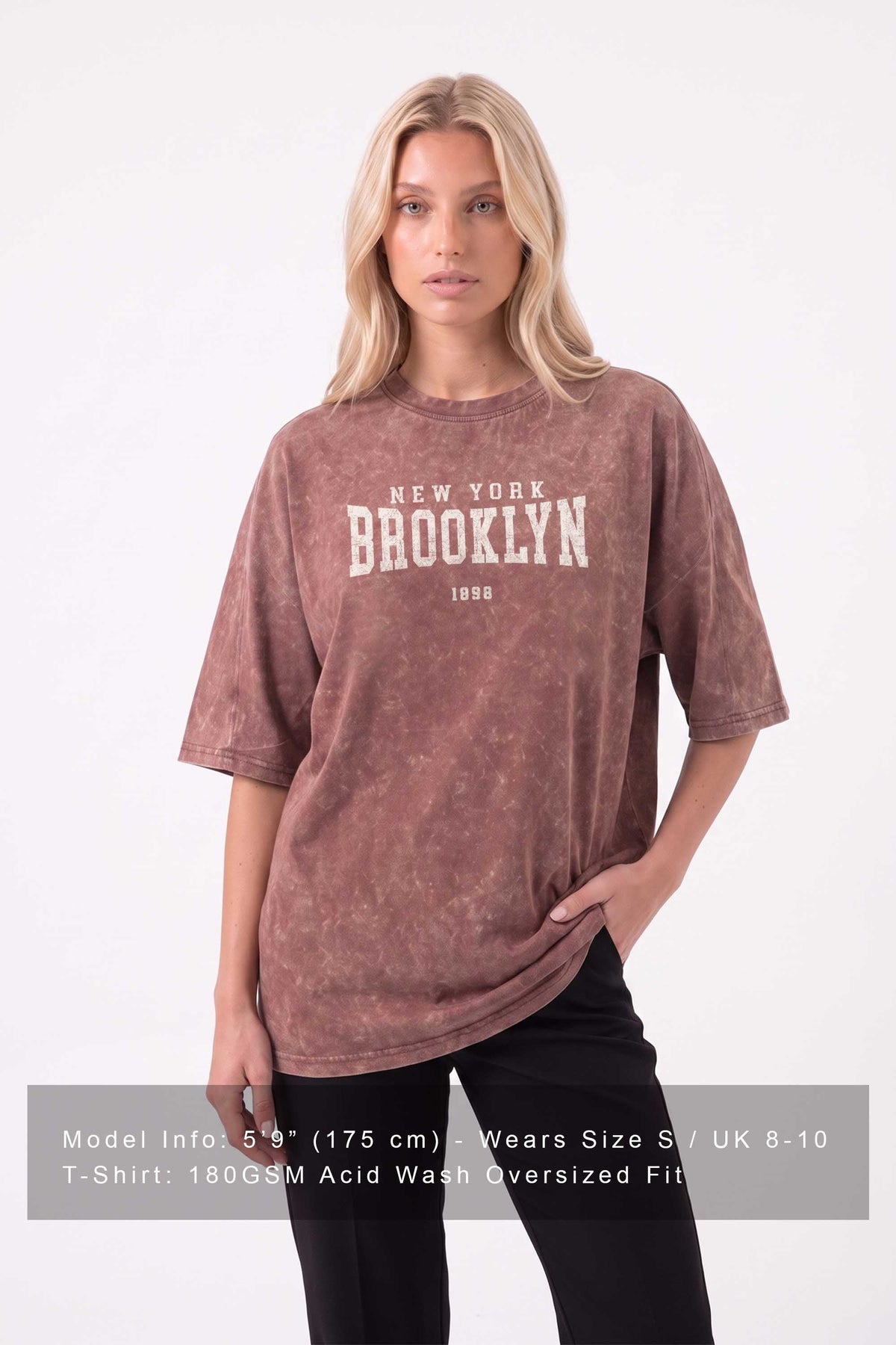 Core Combed 180 GSM Acid-Wash Oversized T-shirt in Brooklyn Print