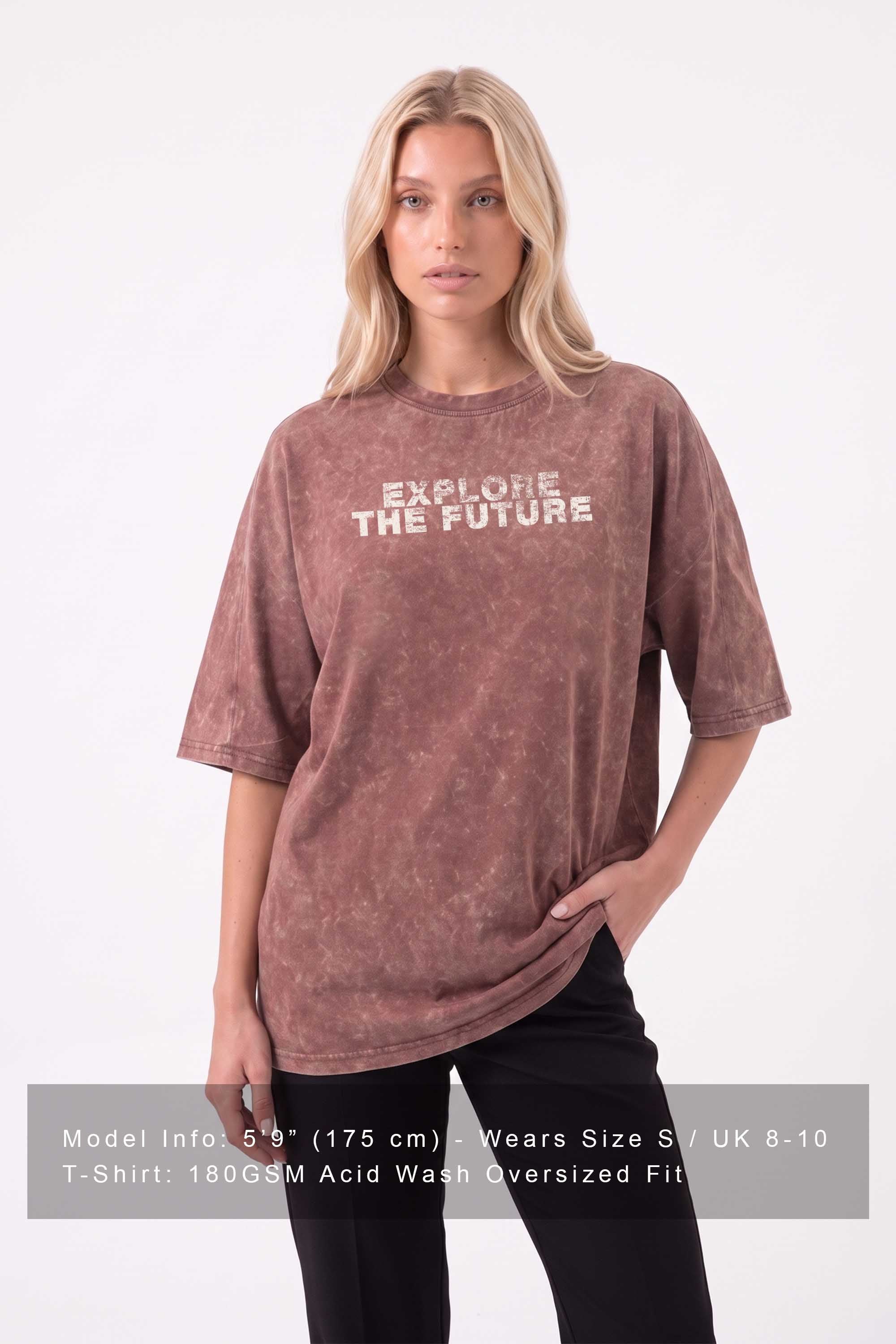 Core Combed 180 GSM Acid-Wash Oversized T-shirt in Explore The Future Print