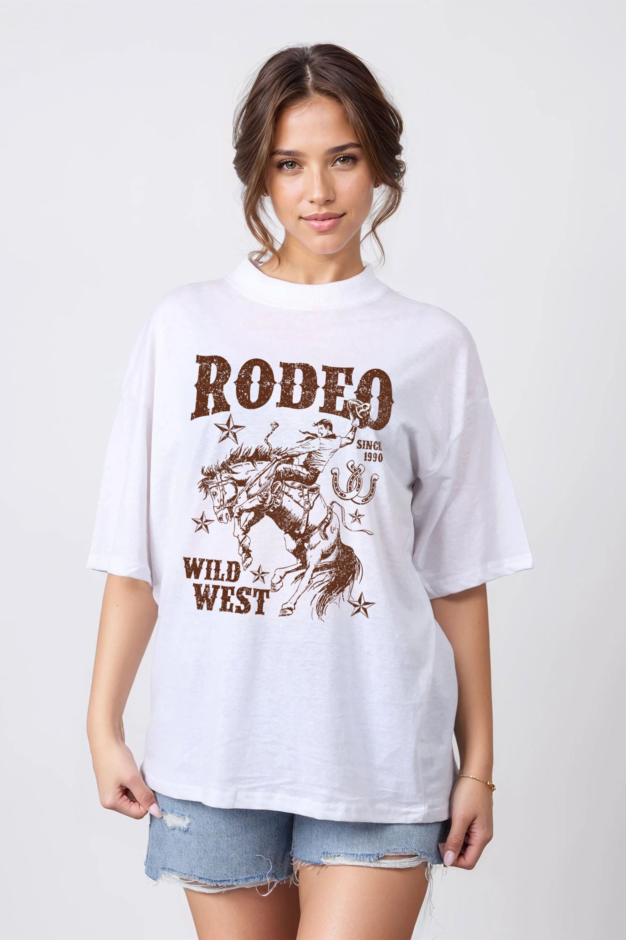 150GSM Oversized T-Shirt in Rodeo Wild West Print