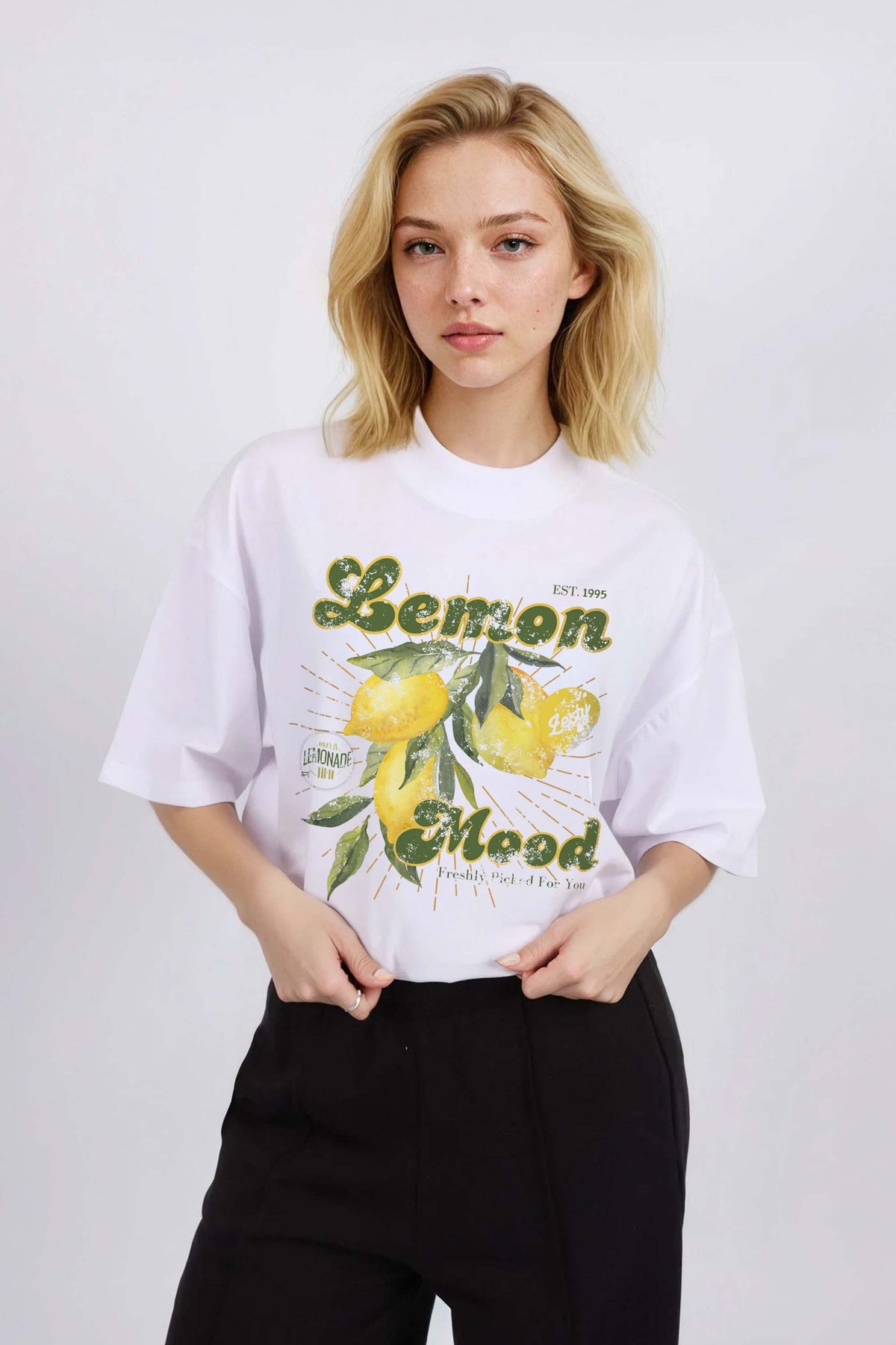 150GSM Oversized T-Shirt in Lemon Mood Distressed Print
